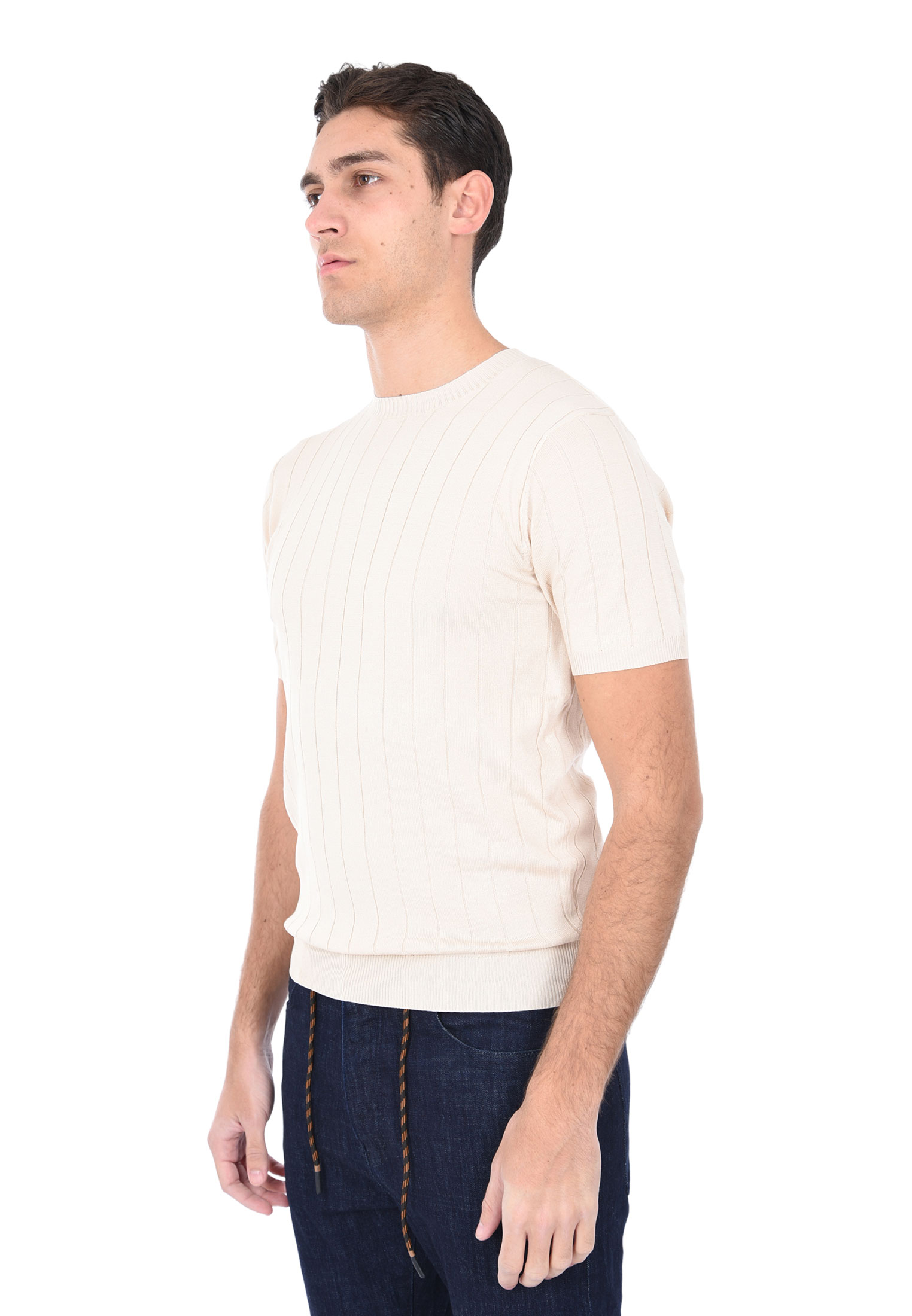 T-shirt Uomo Filo Cotone Slim Fit Maglia Mezza Manica Strech Maglietta a Coste - Bild 38 von 40