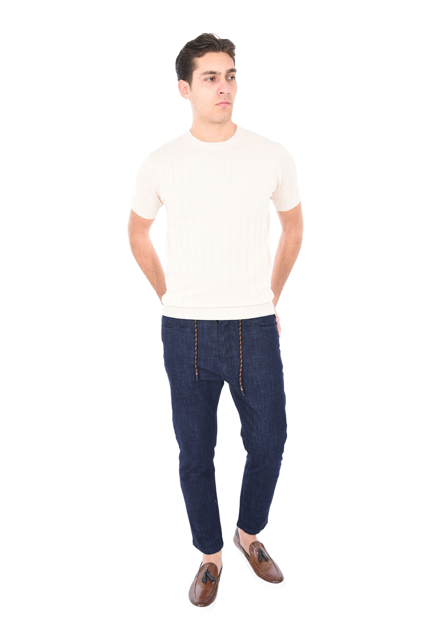 T-shirt Uomo Filo Cotone Slim Fit Maglia Mezza Manica Strech Maglietta a Coste - Bild 40 von 40