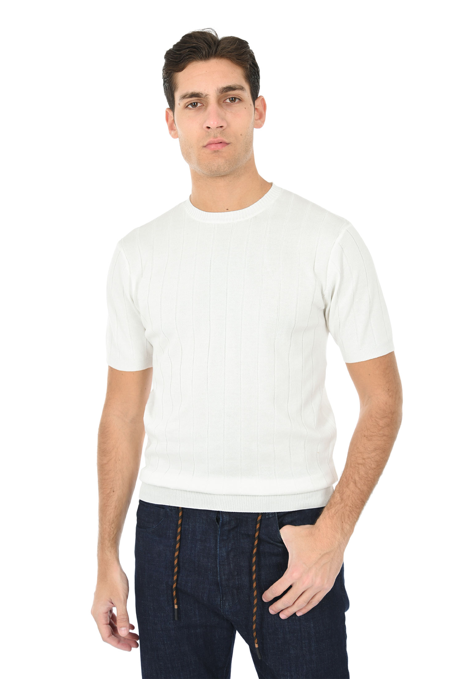 T-shirt Uomo Filo Cotone Slim Fit Maglia Mezza Manica Strech Maglietta a Coste - Bild 31 von 40
