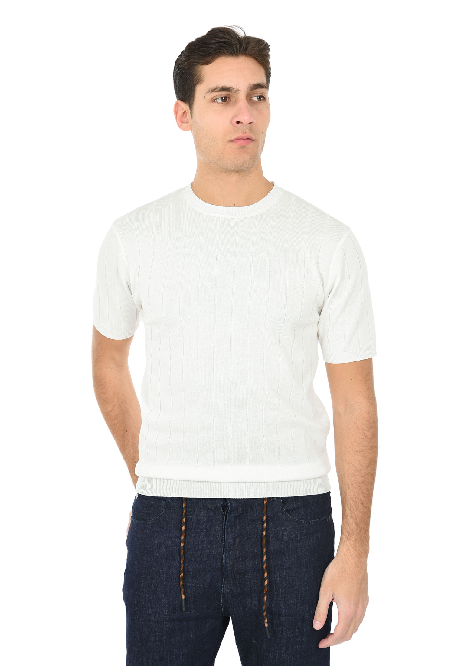 T-shirt Uomo Filo Cotone Slim Fit Maglia Mezza Manica Strech Maglietta a Coste - Bild 32 von 40