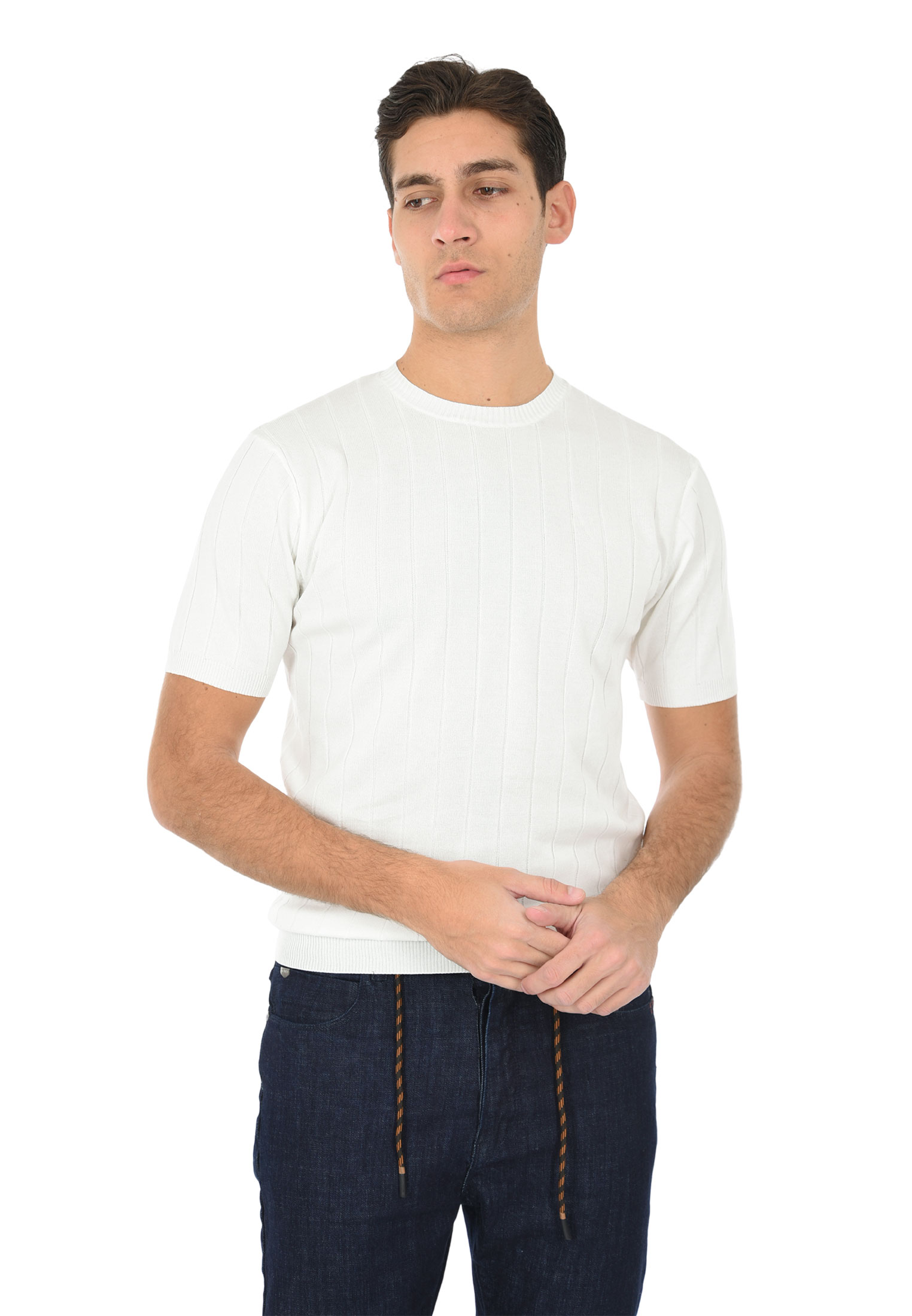 T-shirt Uomo Filo Cotone Slim Fit Maglia Mezza Manica Strech Maglietta a Coste - Bild 33 von 40