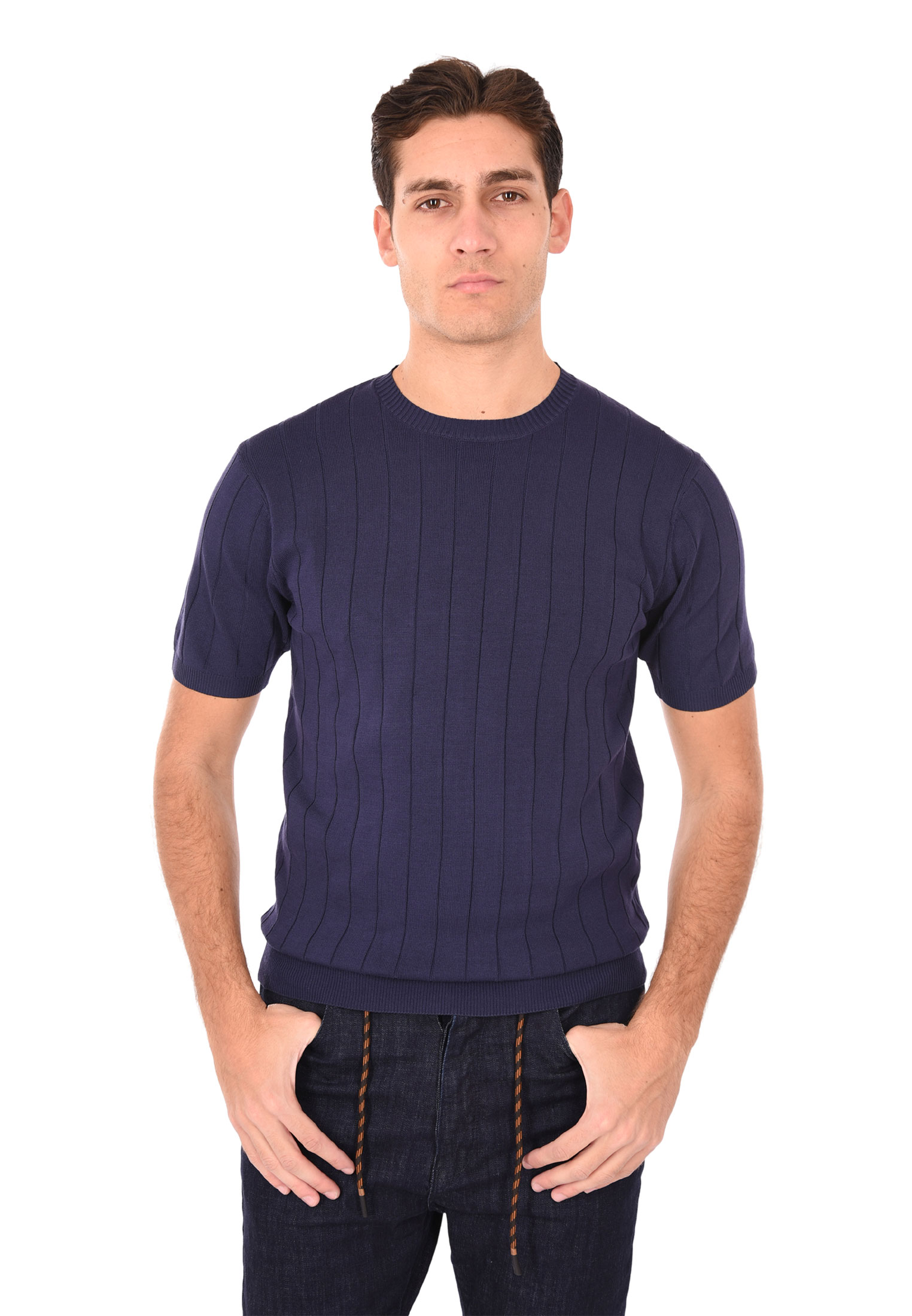 T-shirt Uomo Filo Cotone Slim Fit Maglia Mezza Manica Strech Maglietta a Coste - Bild 15 von 40