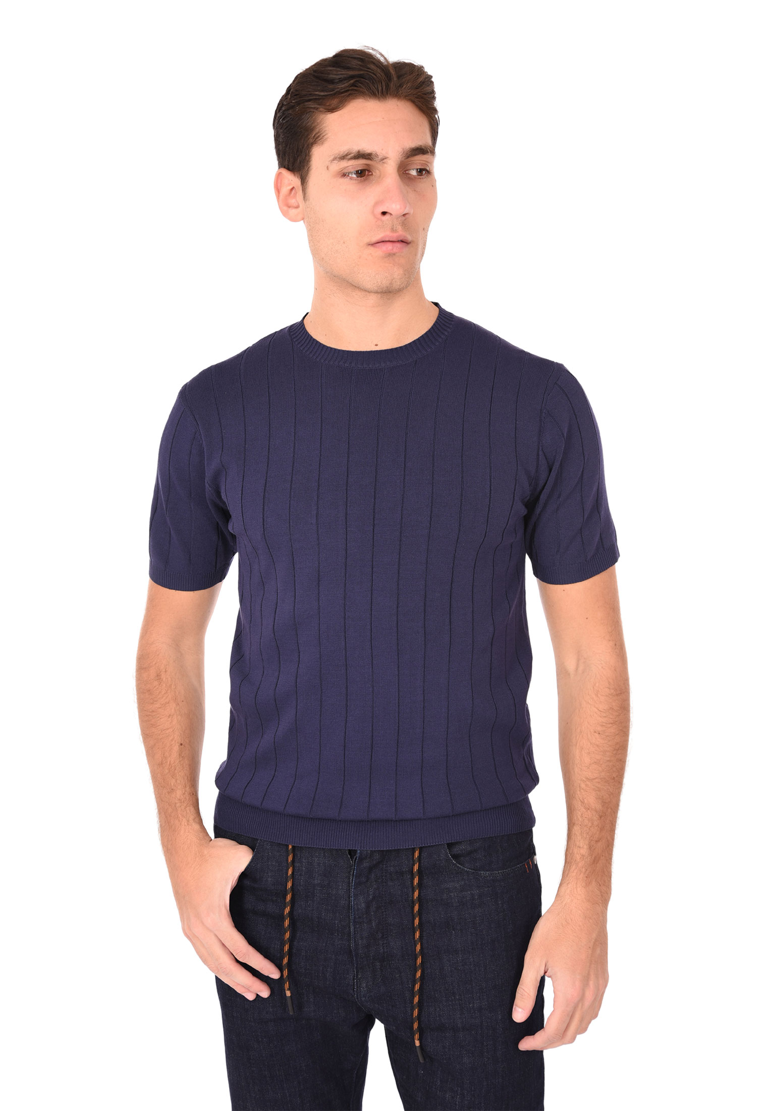 T-shirt Uomo Filo Cotone Slim Fit Maglia Mezza Manica Strech Maglietta a Coste - Bild 16 von 40