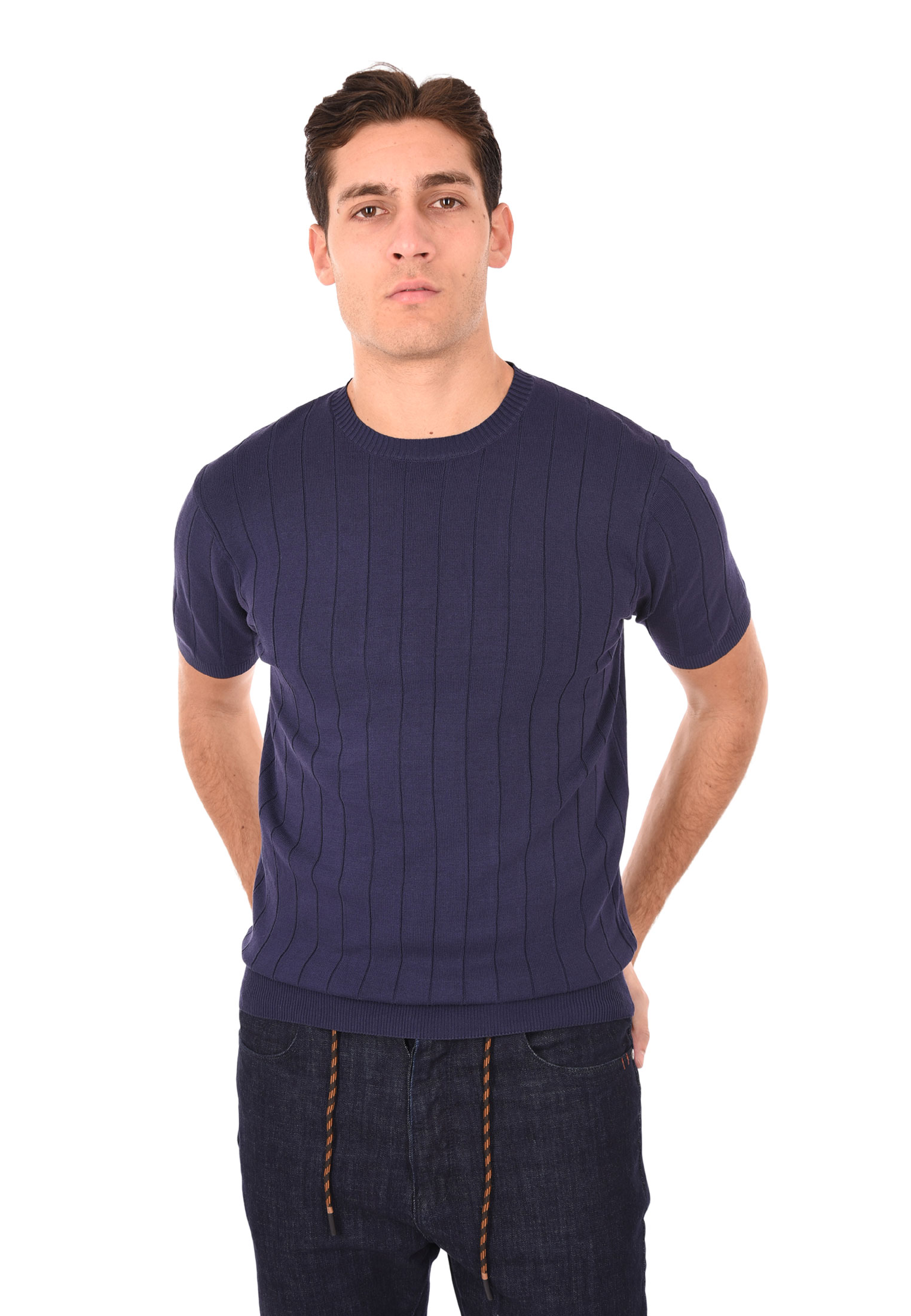 T-shirt Uomo Filo Cotone Slim Fit Maglia Mezza Manica Strech Maglietta a Coste - Bild 17 von 40