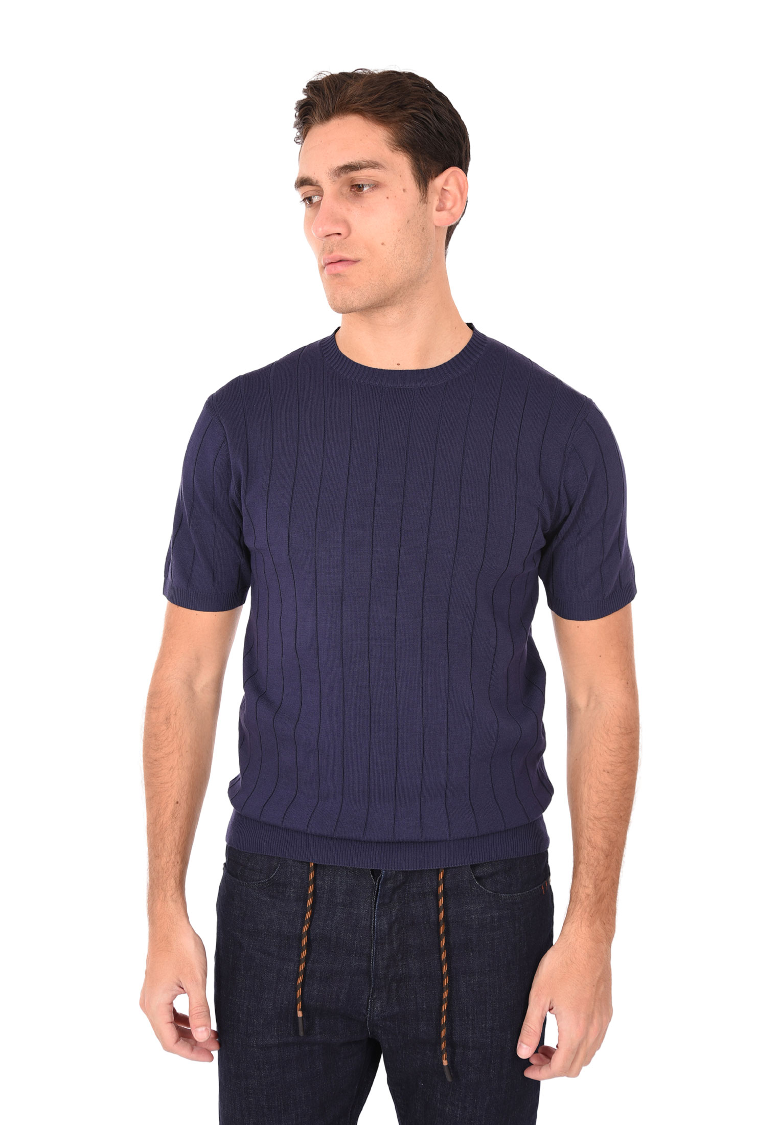 T-shirt Uomo Filo Cotone Slim Fit Maglia Mezza Manica Strech Maglietta a Coste - Bild 18 von 40