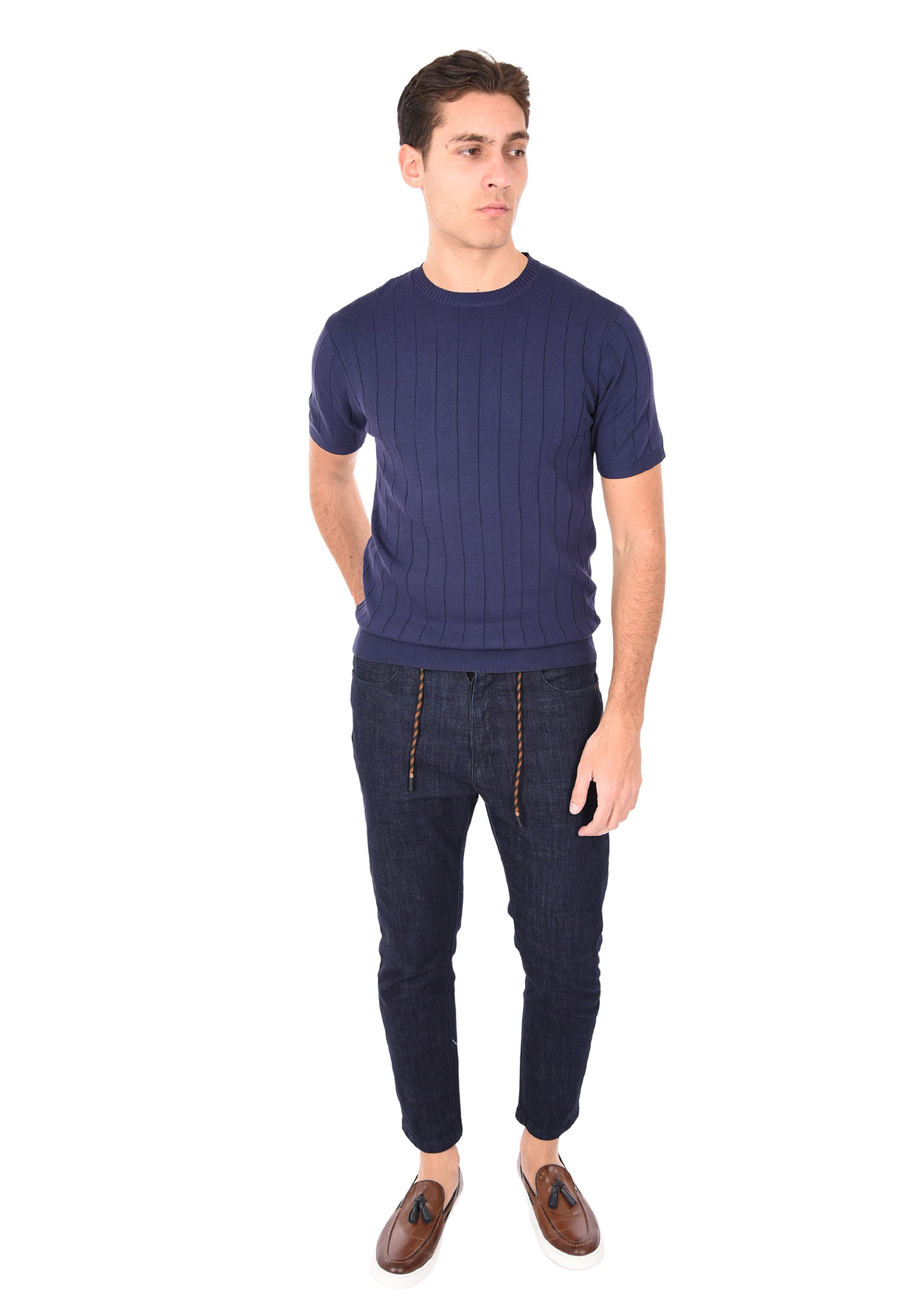 T-shirt Uomo Filo Cotone Slim Fit Maglia Mezza Manica Strech Maglietta a Coste - Bild 21 von 40