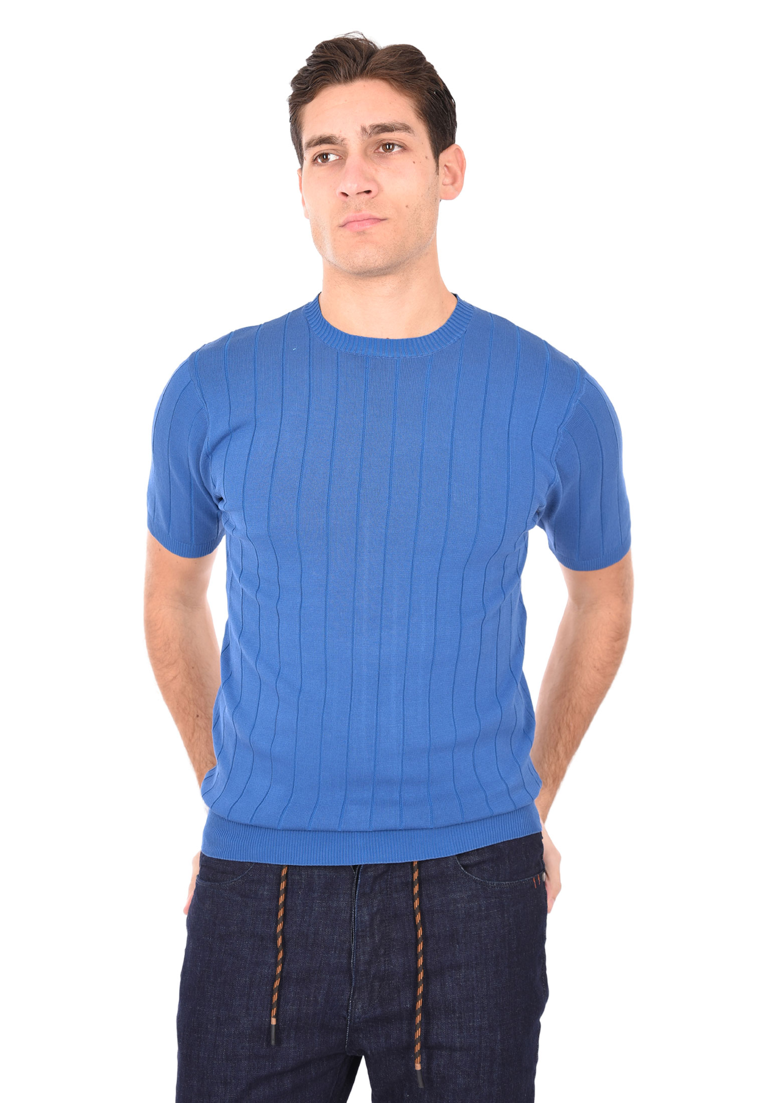 T-shirt Uomo Filo Cotone Slim Fit Maglia Mezza Manica Strech Maglietta a Coste - Bild 27 von 40