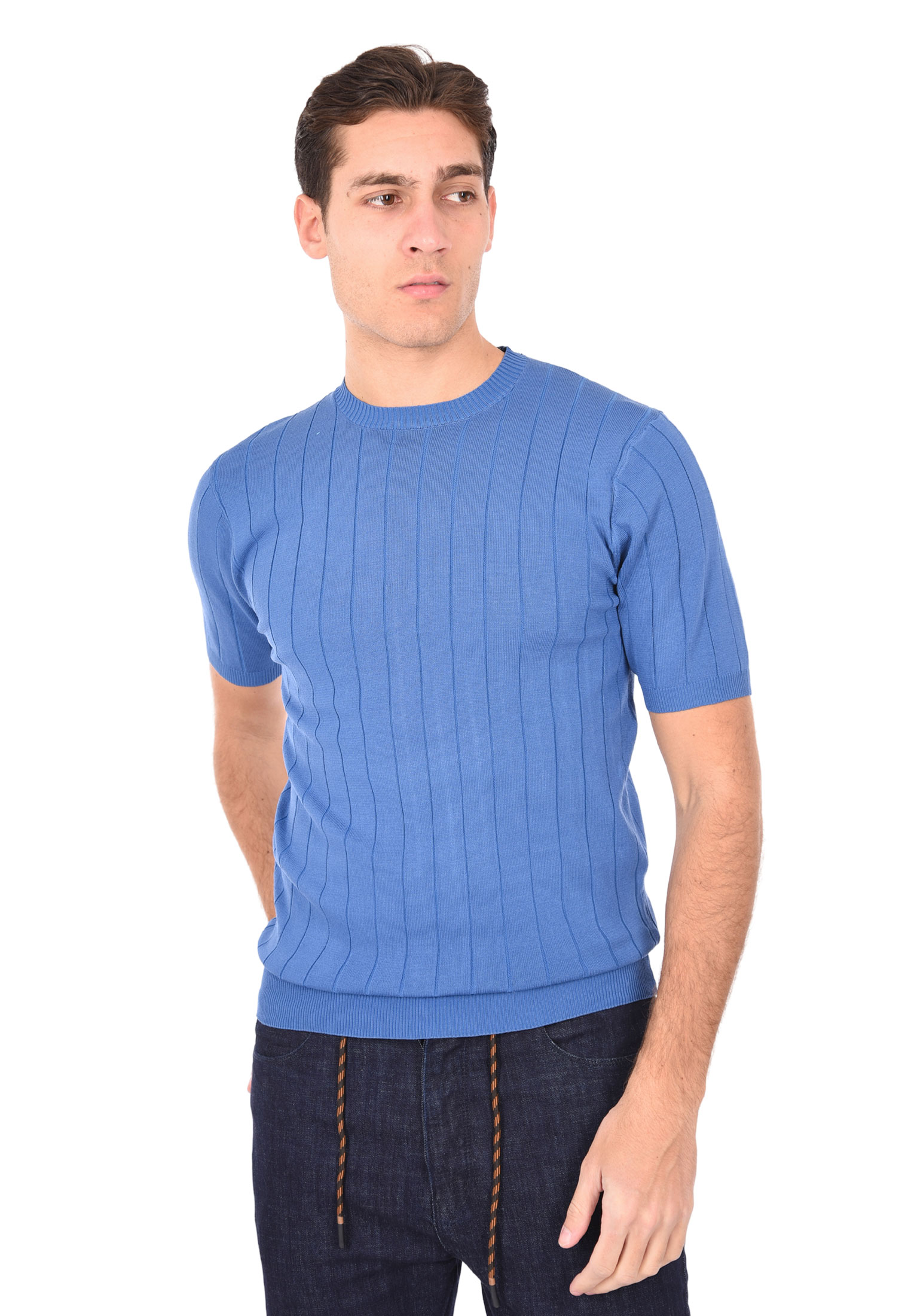 T-shirt Uomo Filo Cotone Slim Fit Maglia Mezza Manica Strech Maglietta a Coste - Bild 28 von 40