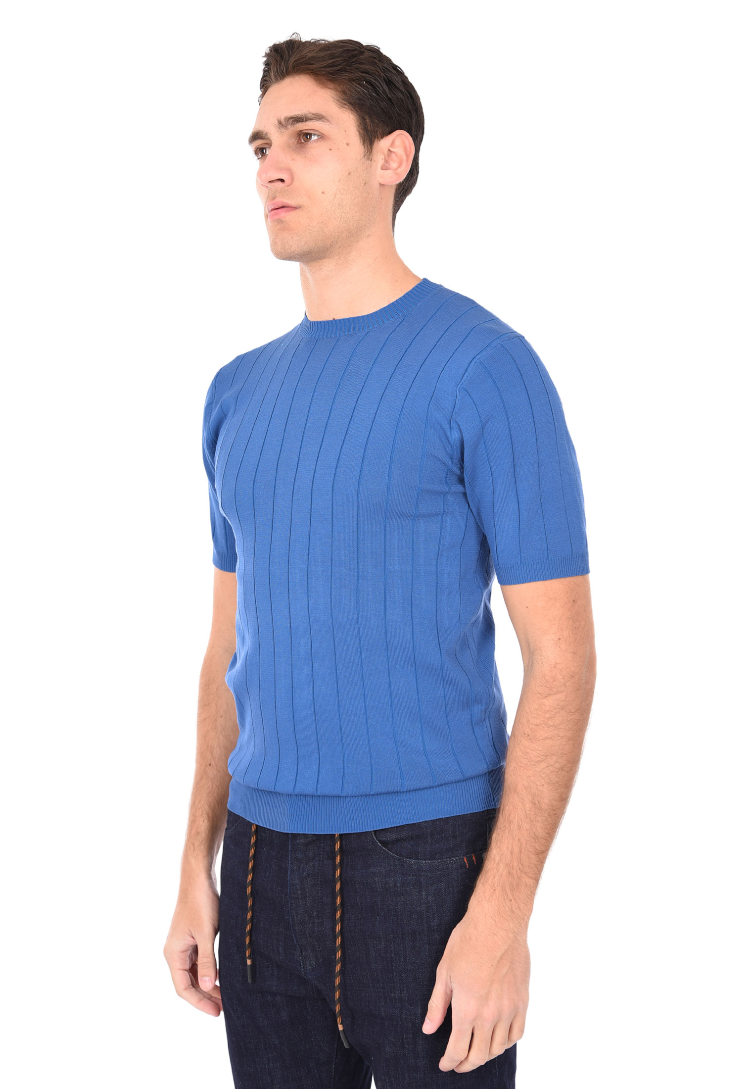 T-shirt Uomo Filo Cotone Slim Fit Maglia Mezza Manica Strech Maglietta a Coste - Bild 29 von 40