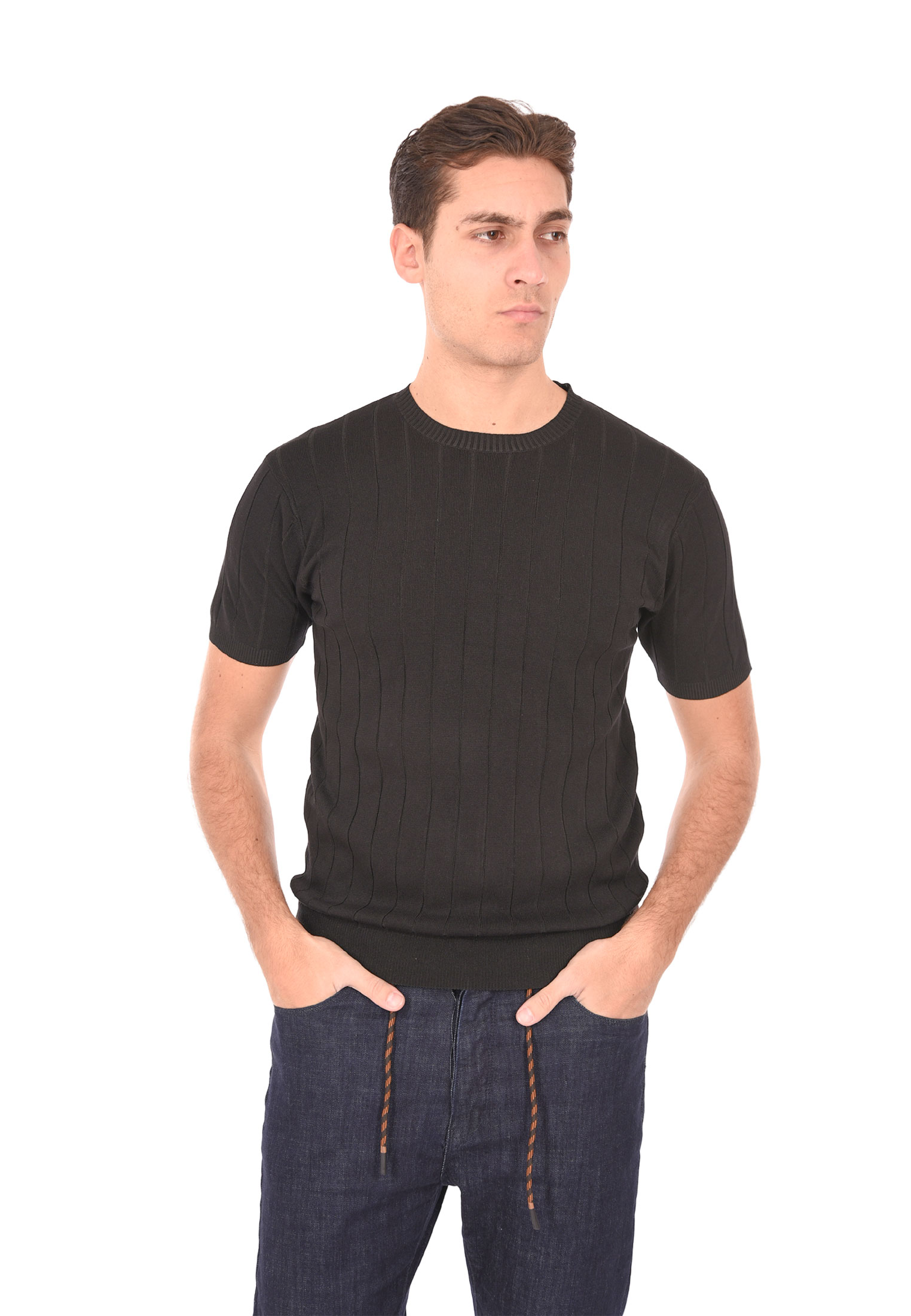 T-shirt Uomo Filo Cotone Slim Fit Maglia Mezza Manica Strech Maglietta a Coste - Bild 22 von 40
