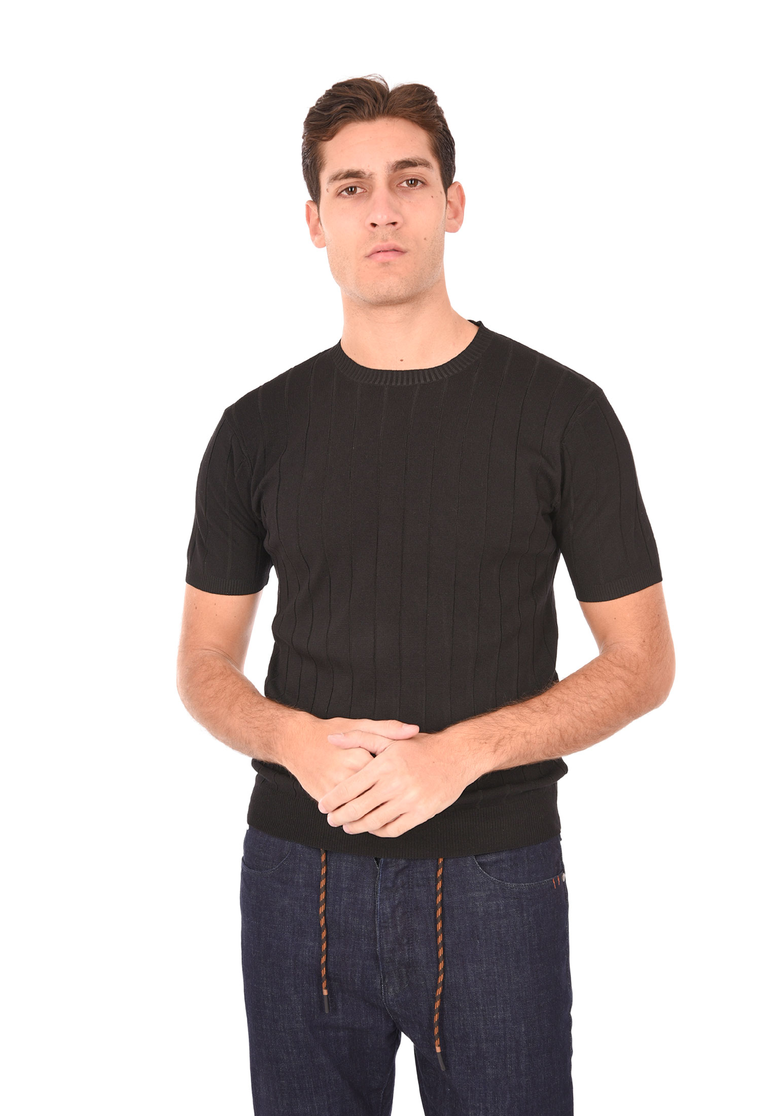 T-shirt Uomo Filo Cotone Slim Fit Maglia Mezza Manica Strech Maglietta a Coste - Bild 23 von 40