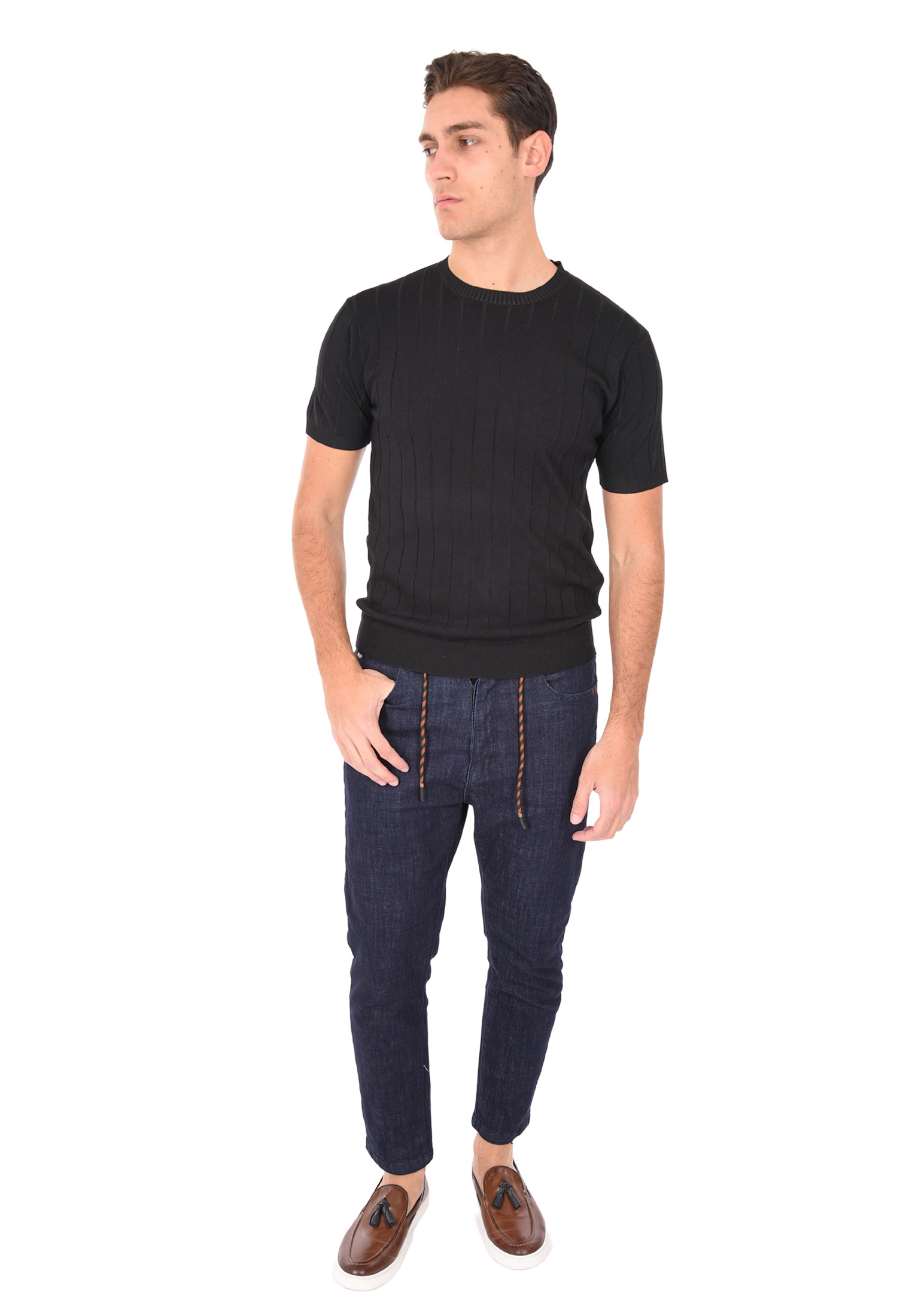 T-shirt Uomo Filo Cotone Slim Fit Maglia Mezza Manica Strech Maglietta a Coste - Bild 26 von 40