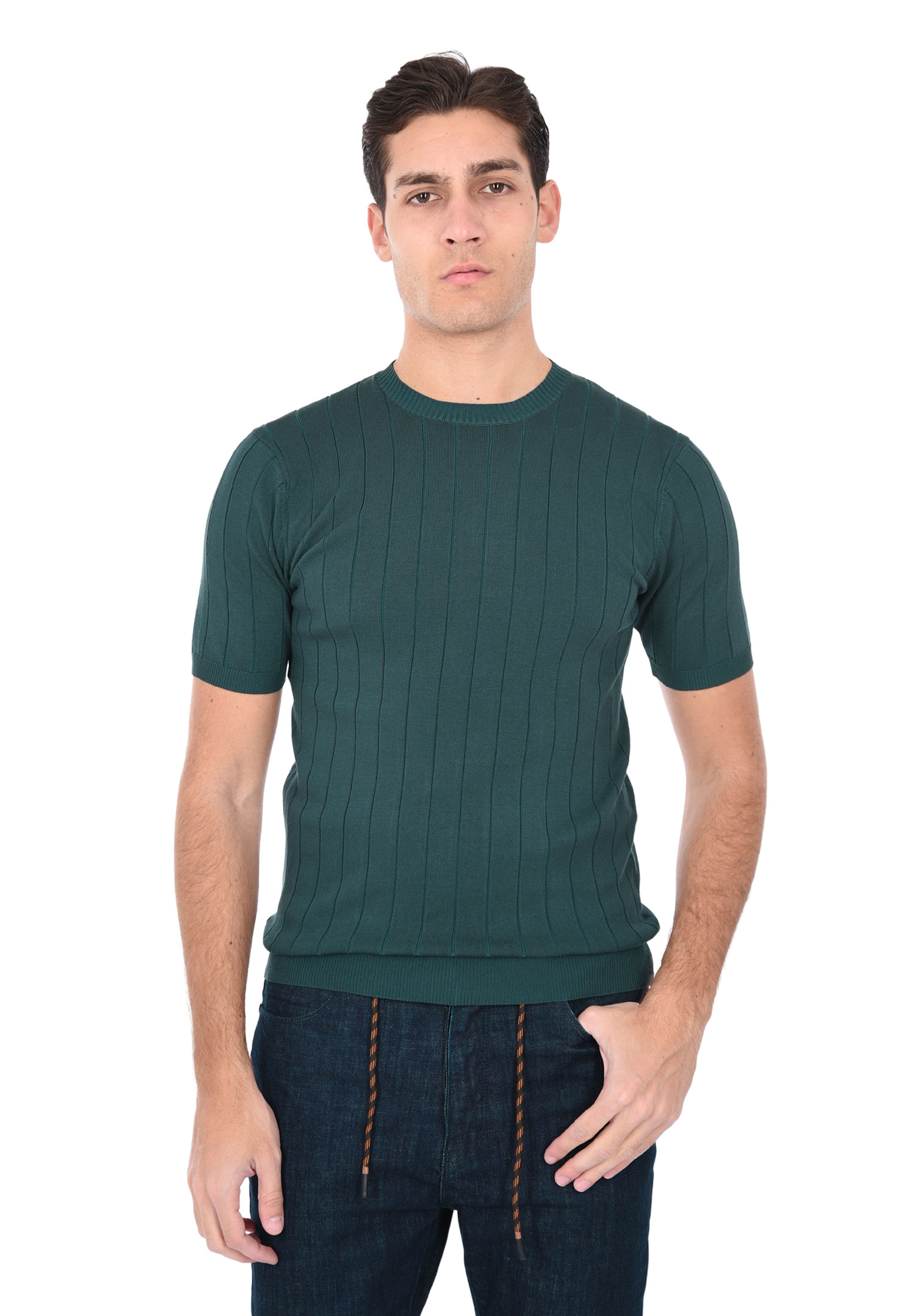 T-shirt Uomo Filo Cotone Slim Fit Maglia Mezza Manica Strech Maglietta a Coste - Bild 6 von 40