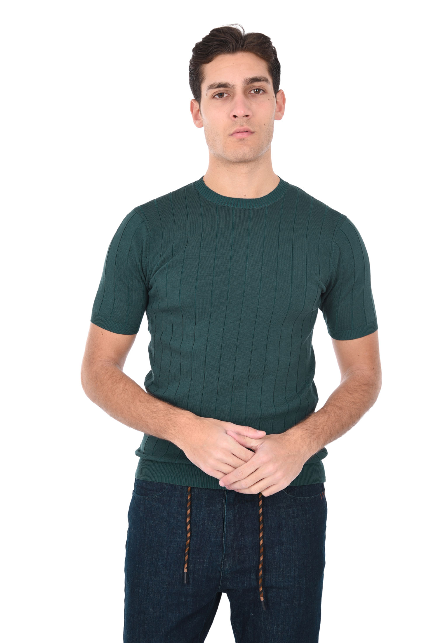 T-shirt Uomo Filo Cotone Slim Fit Maglia Mezza Manica Strech Maglietta a Coste - Bild 8 von 40
