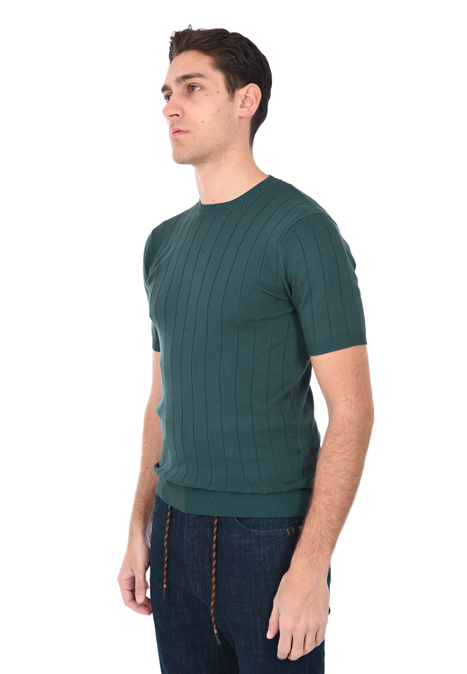 T-shirt Uomo Filo Cotone Slim Fit Maglia Mezza Manica Strech Maglietta a Coste - Bild 9 von 40