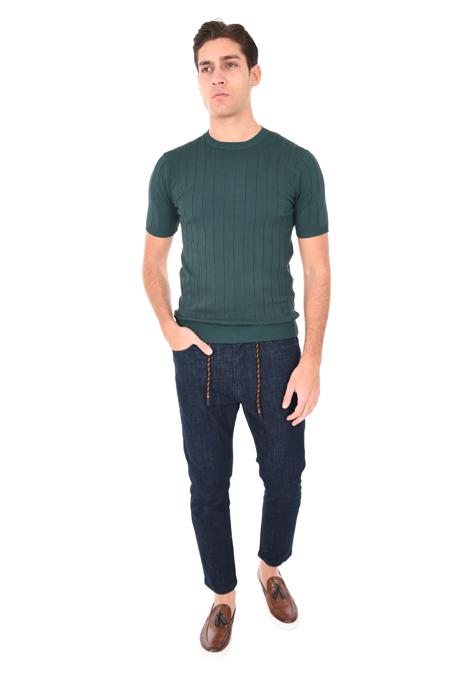 T-shirt Uomo Filo Cotone Slim Fit Maglia Mezza Manica Strech Maglietta a Coste - Bild 11 von 40