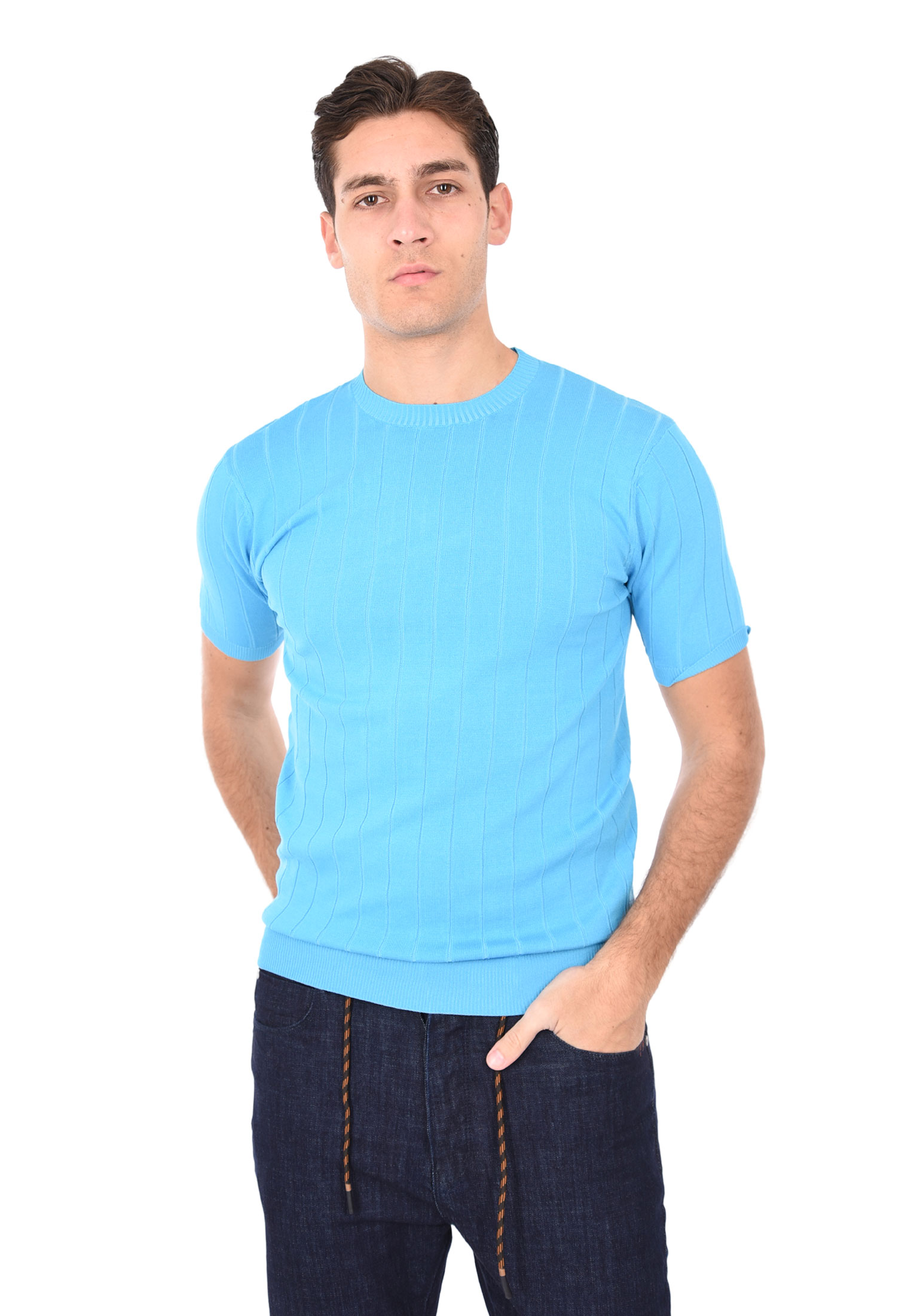 T-shirt Uomo Filo Cotone Slim Fit Maglia Mezza Manica Strech Maglietta a Coste - Bild 12 von 40