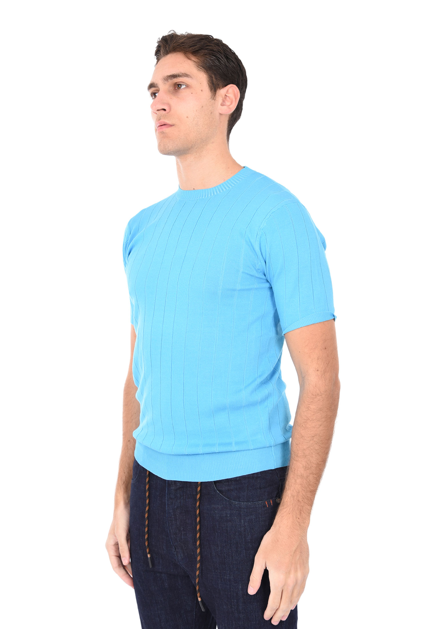 T-shirt Uomo Filo Cotone Slim Fit Maglia Mezza Manica Strech Maglietta a Coste - Bild 13 von 40