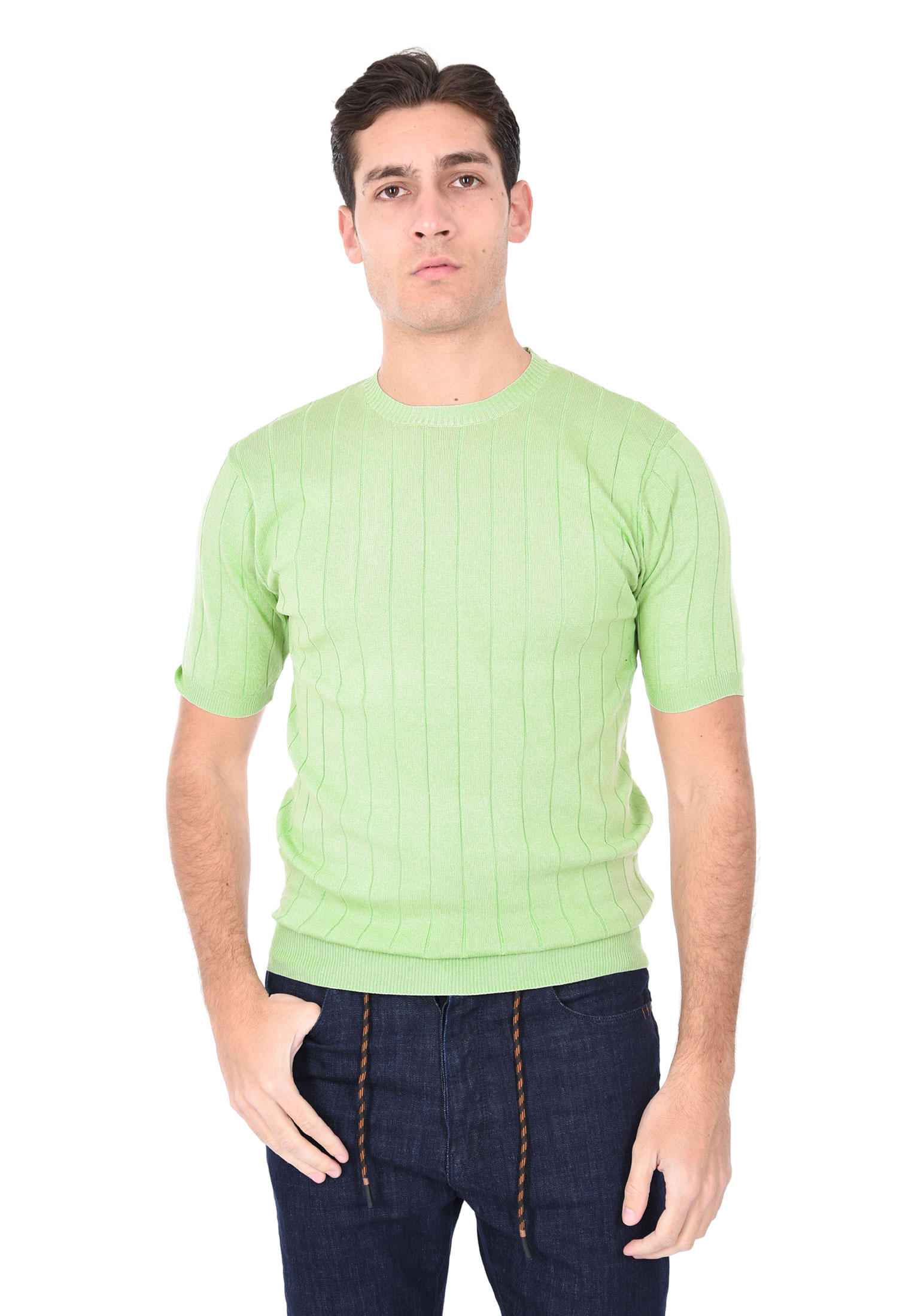 T-shirt Uomo Filo Cotone Slim Fit Maglia Mezza Manica Strech Maglietta a Coste - Bild 2 von 40