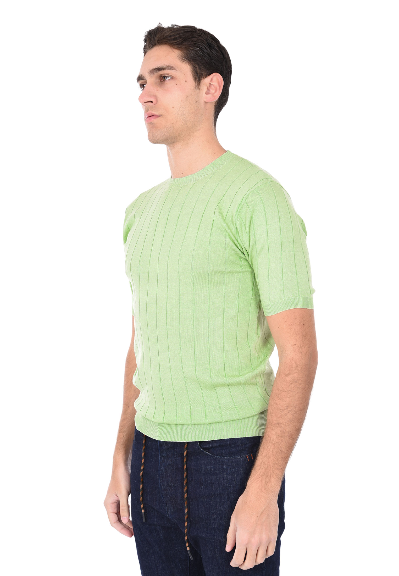 T-shirt Uomo Filo Cotone Slim Fit Maglia Mezza Manica Strech Maglietta a Coste - Bild 3 von 40