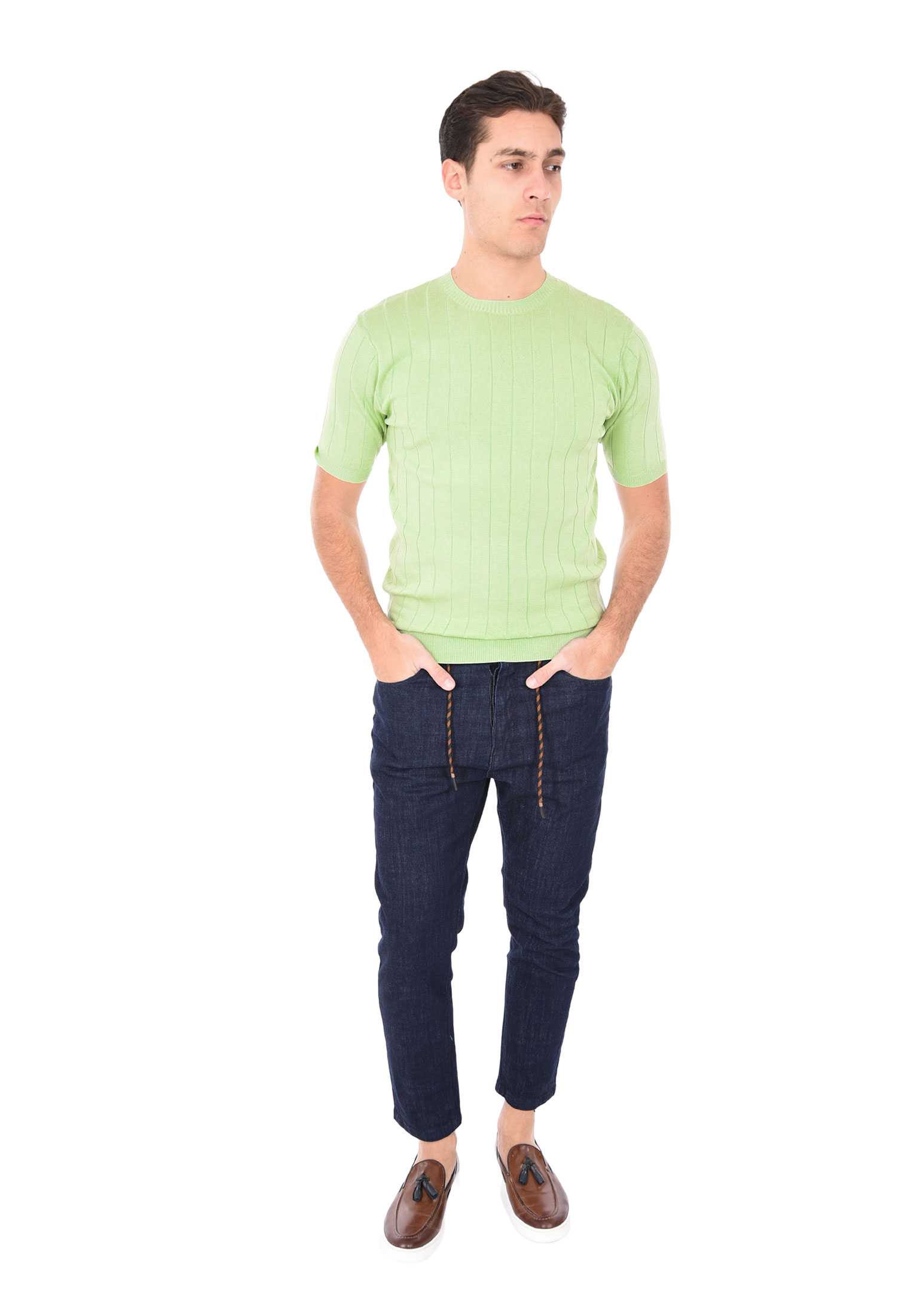 T-shirt Uomo Filo Cotone Slim Fit Maglia Mezza Manica Strech Maglietta a Coste - Bild 5 von 40