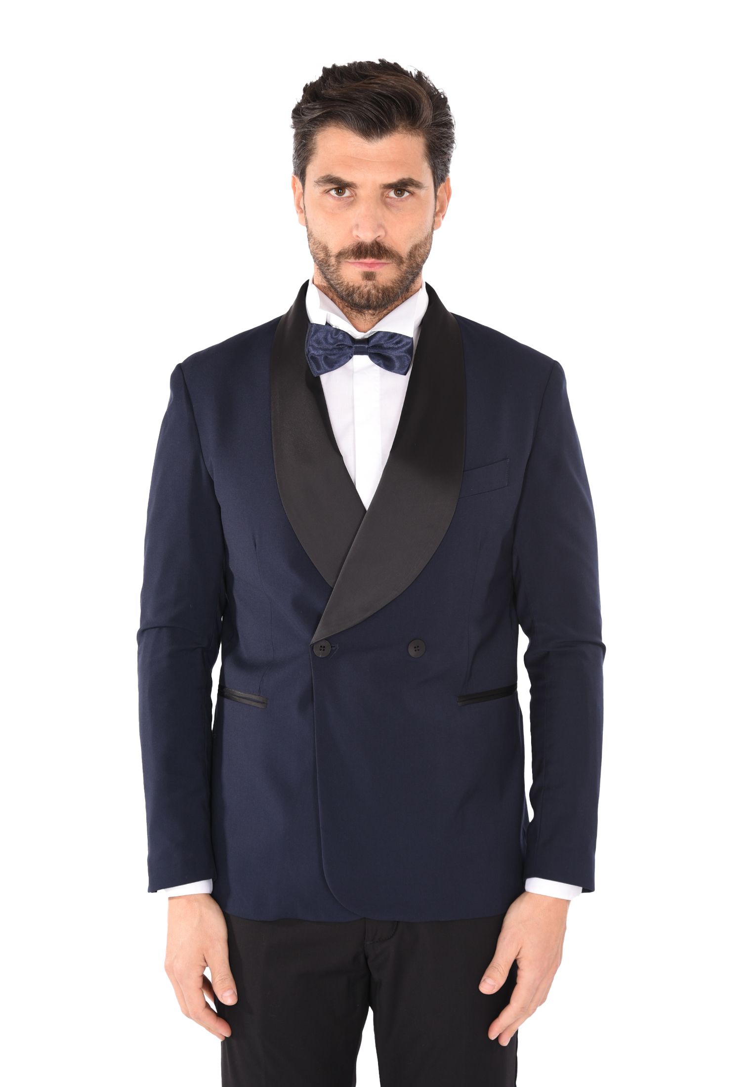 Giacca Uomo Elegante con Revers Raso Blazer Doppiopetto Cerimonia Smoking Slim - Imagen 2 de 7