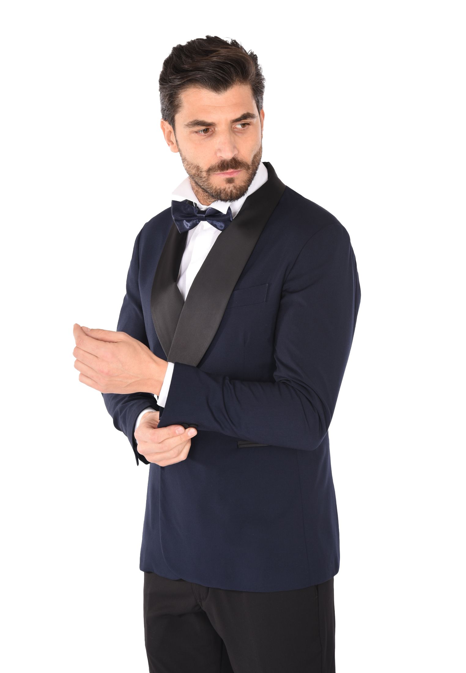 Giacca Uomo Elegante con Revers Raso Blazer Doppiopetto Cerimonia Smoking Slim - Imagen 3 de 7