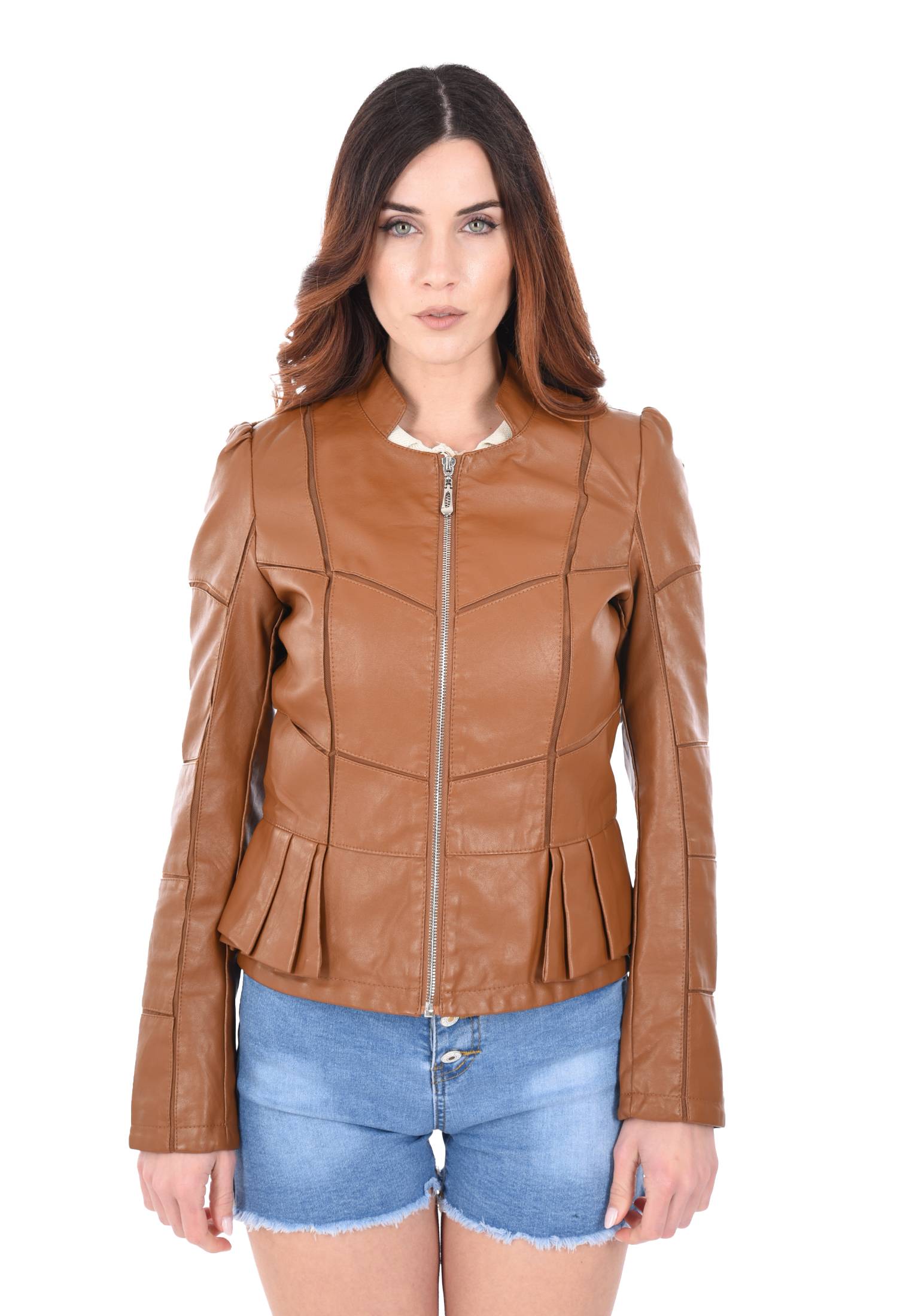 Giacca Donna Eco Pelle Leggera Giubbotto Rouche Chiodo Slim Biker Primaverile - Foto 16 di 20