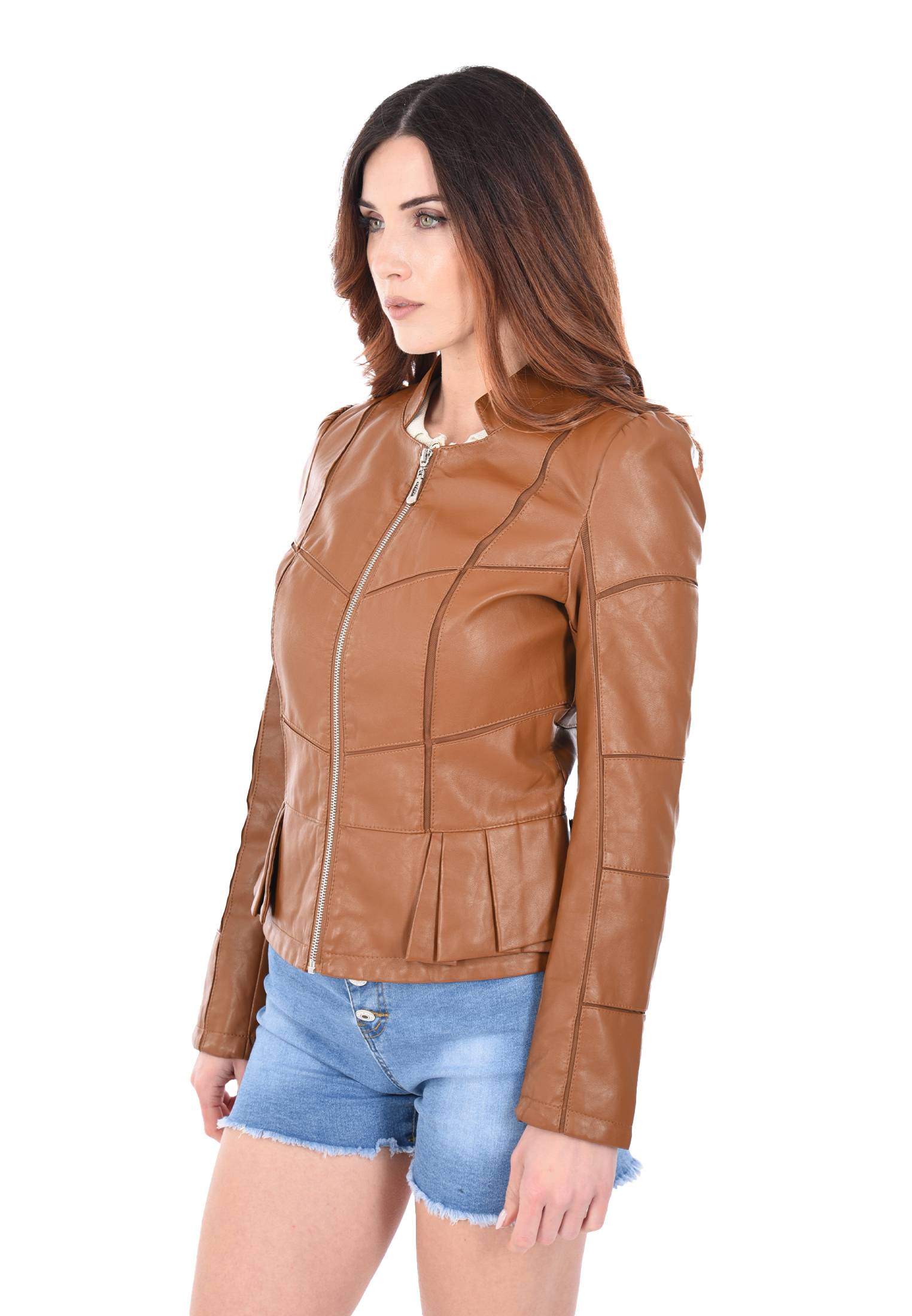 Giacca Donna Eco Pelle Leggera Giubbotto Rouche Chiodo Slim Biker Primaverile - Foto 17 di 20
