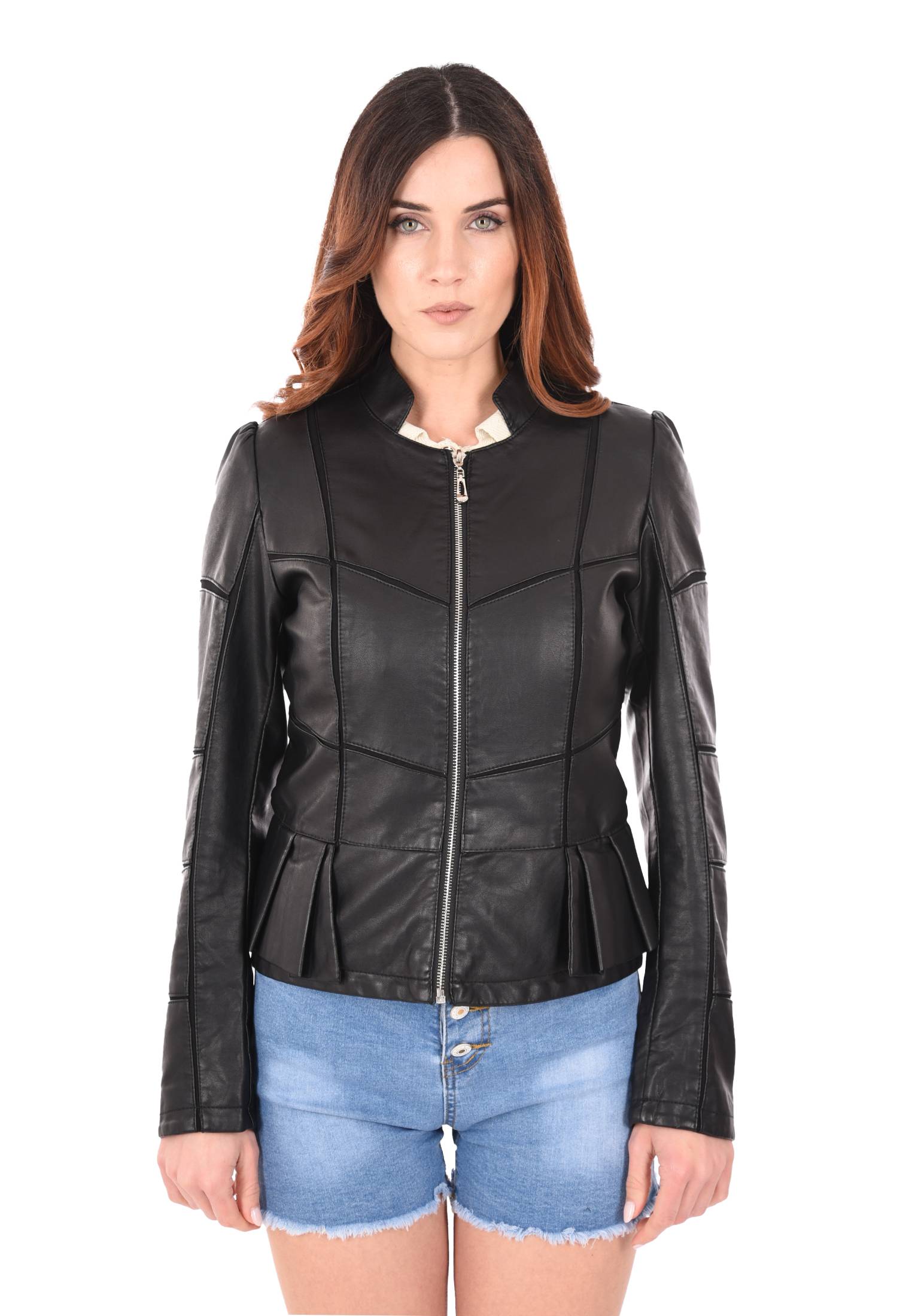 Giacca Donna Eco Pelle Leggera Giubbotto Rouche Chiodo Slim Biker Primaverile - Foto 11 di 20