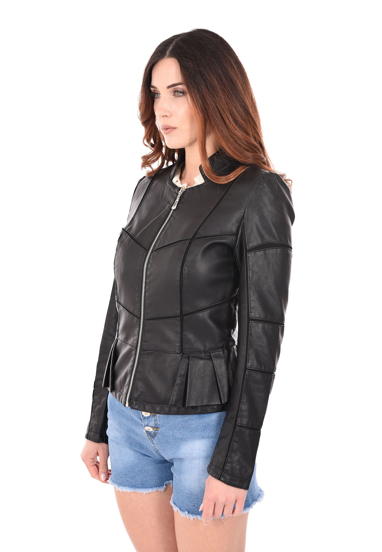 Giacca Donna Eco Pelle Leggera Giubbotto Rouche Chiodo Slim Biker Primaverile - Foto 12 di 20