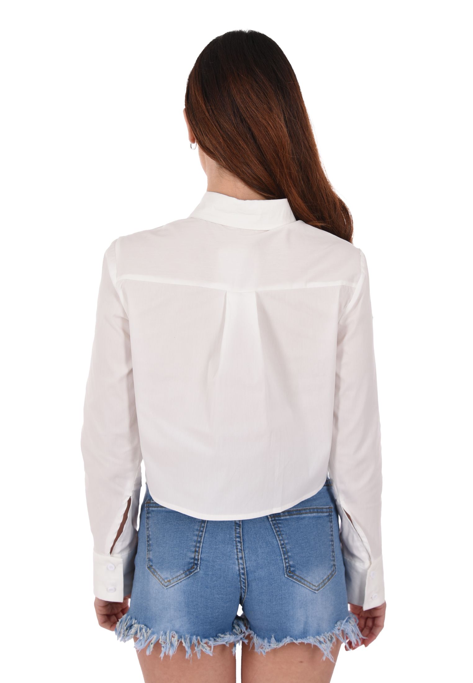Camicia Donna Manica Lunga Cropped Camicetta Corta Tinta Unita Leggera Crop - Imagen 4 de 17