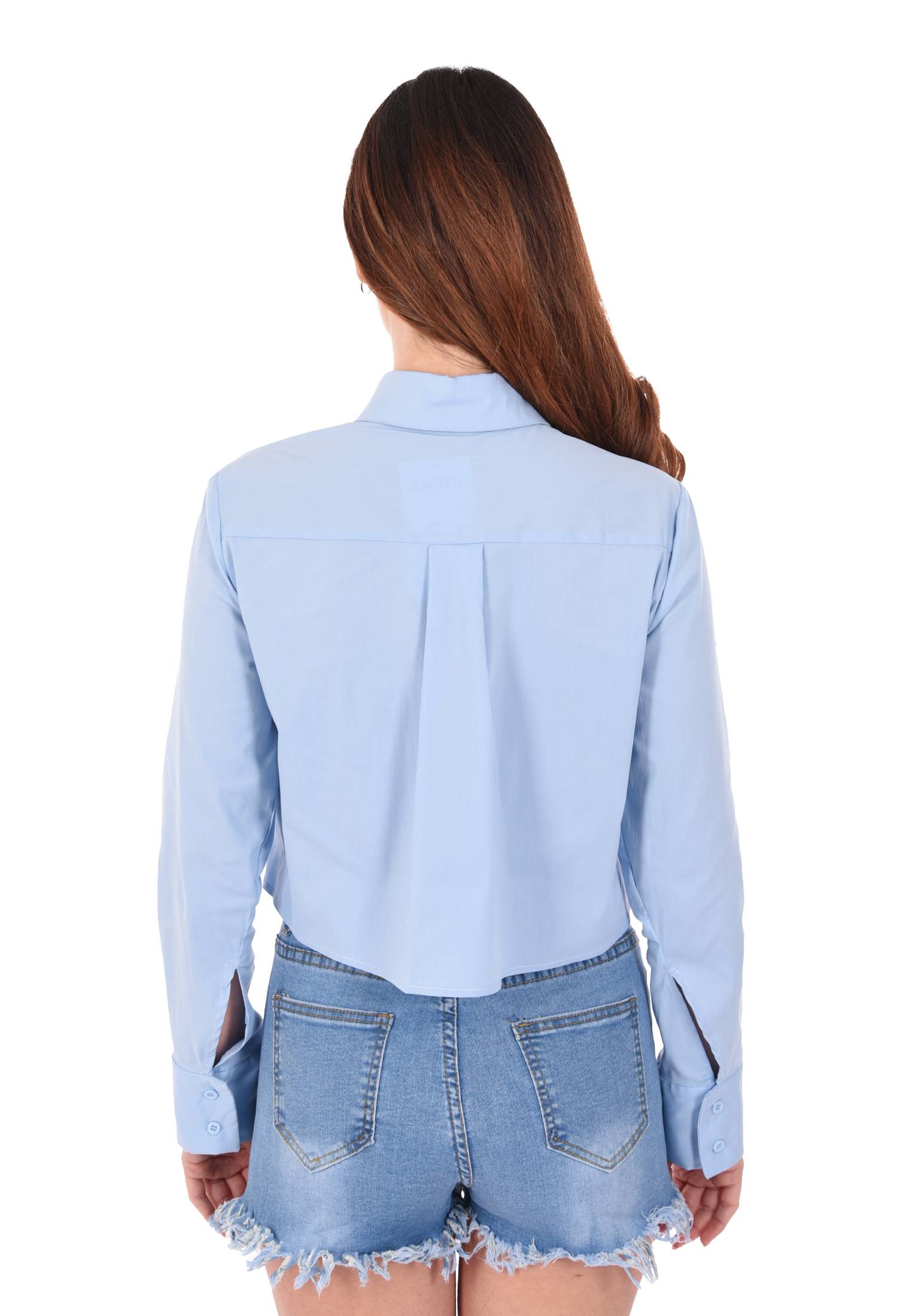 Camicia Donna Manica Lunga Cropped Camicetta Corta Tinta Unita Leggera Crop - Imagen 12 de 17