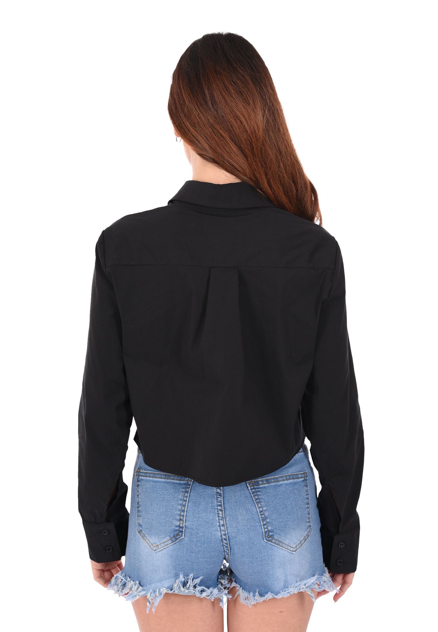Camicia Donna Manica Lunga Cropped Camicetta Corta Tinta Unita Leggera Crop - Imagen 16 de 17