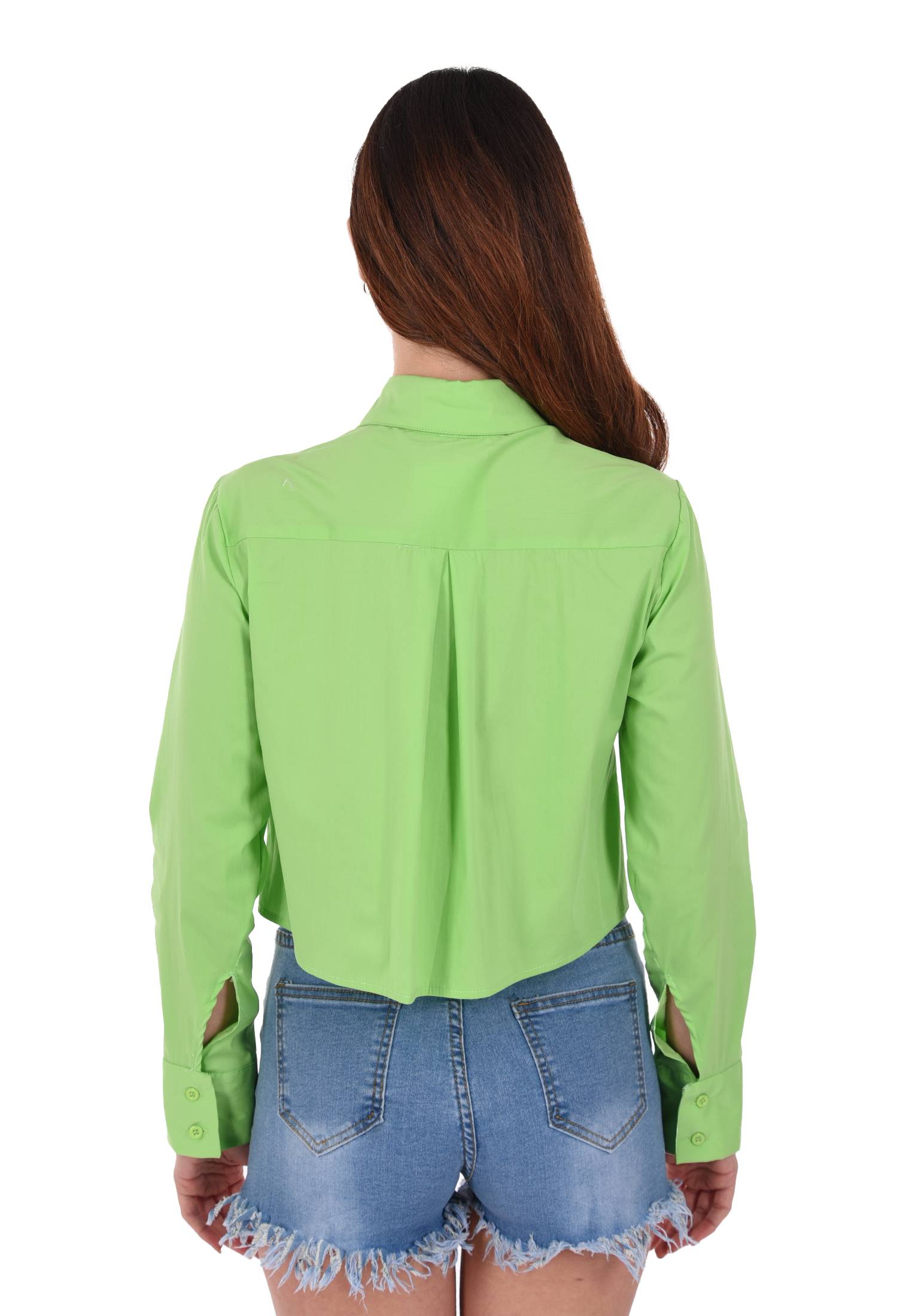 Camicia Donna Manica Lunga Cropped Camicetta Corta Tinta Unita Leggera Crop - Imagen 8 de 17