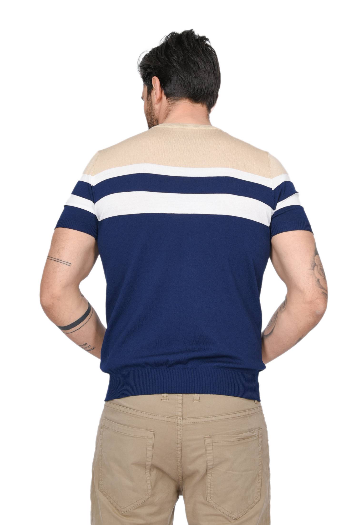 T-shirt Uomo in Filo Cotone SlimFit Maglia Manica Corta Elegante Maglietta  Righe