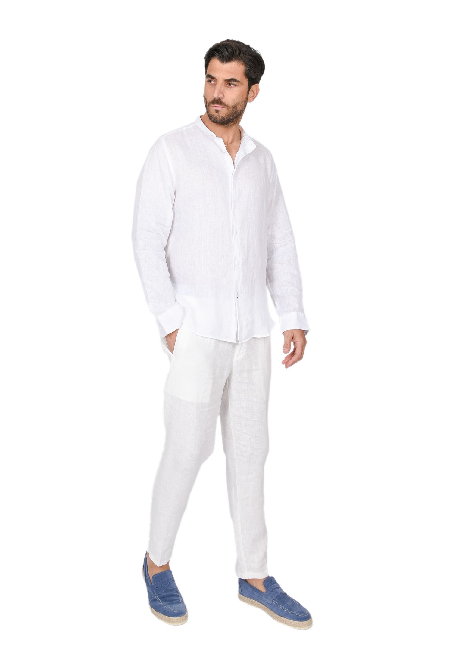 Camicia Uomo di Lino Puro 100% Slim fit Manica Lunga Coreana Sartoriali Elegante - Imagen 5 de 37