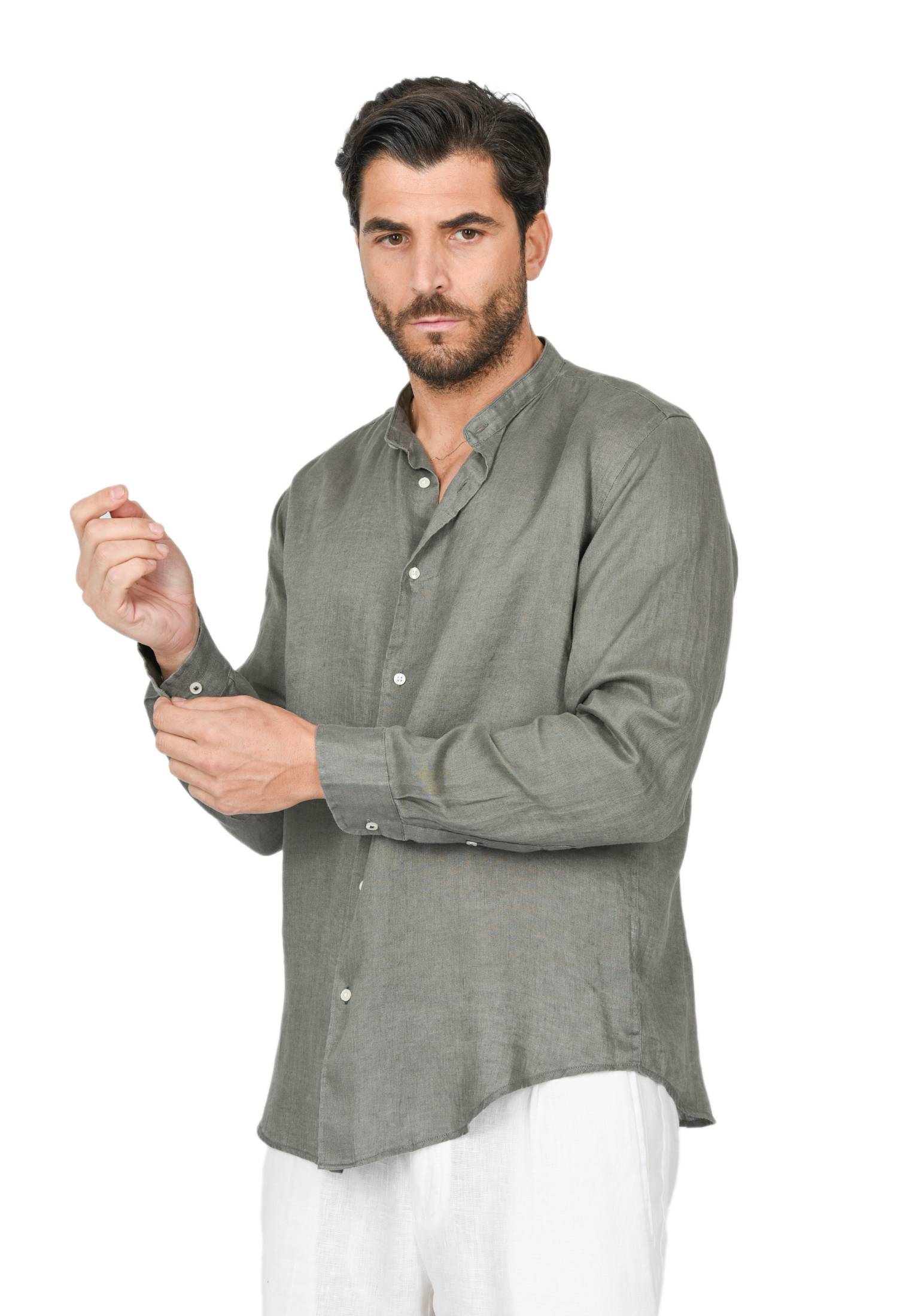 Camicia Uomo di Lino Puro 100% Slim fit Manica Lunga Coreana Sartoriali Elegante - Imagen 11 de 37