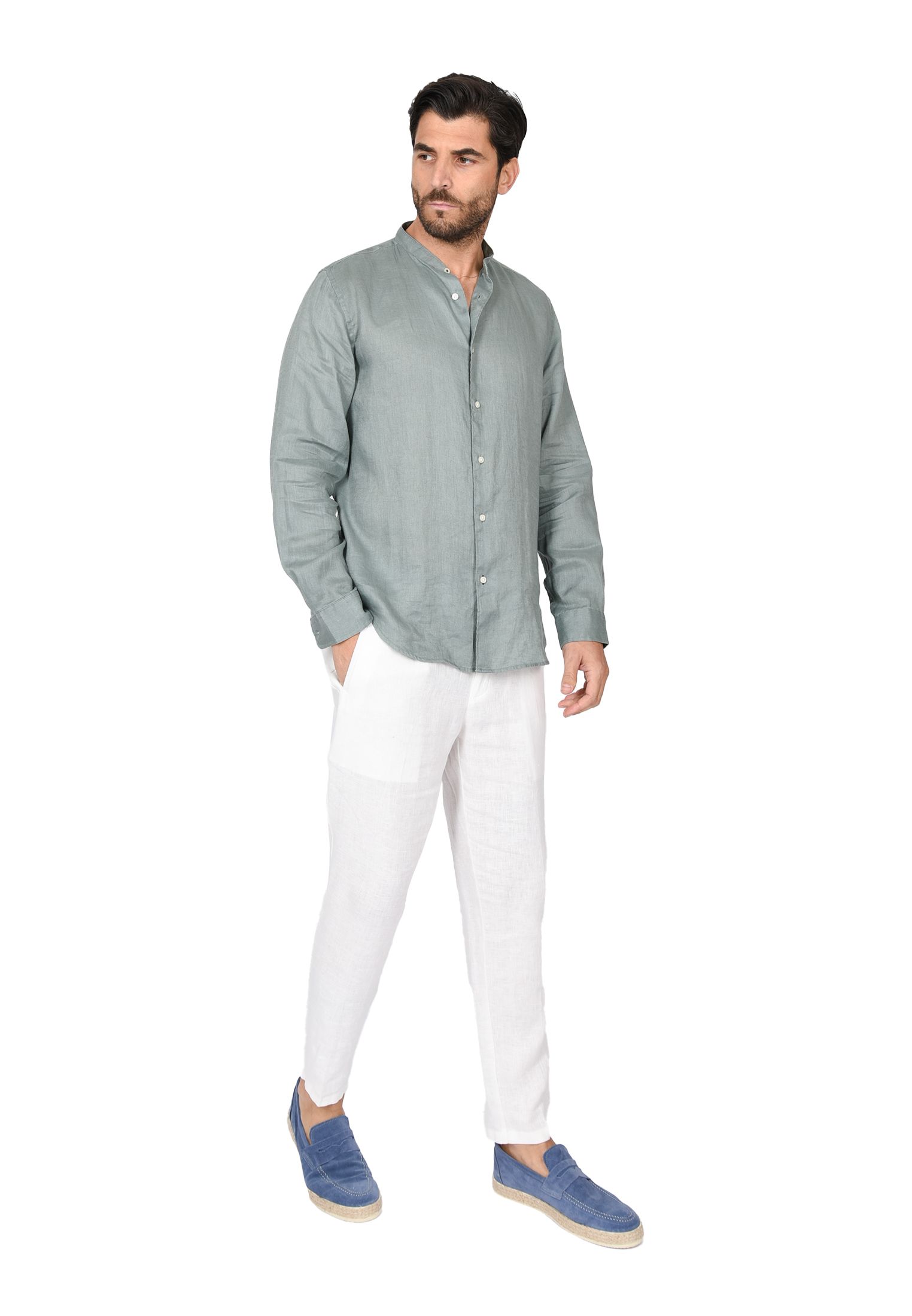 Camicia Uomo di Lino Puro 100% Slim fit Manica Lunga Coreana Sartoriali Elegante - Imagen 9 de 37