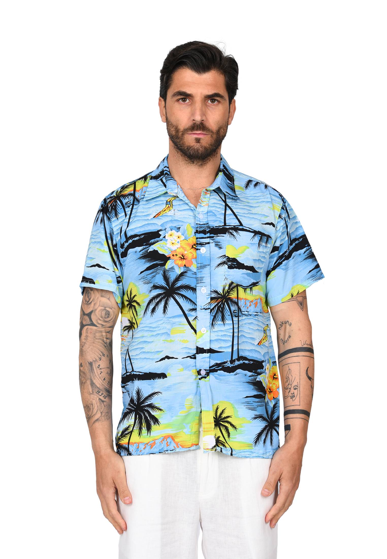 Camicia Uomo Manica Corta Hawaiana Floreale Camicie Casual Mezze ...