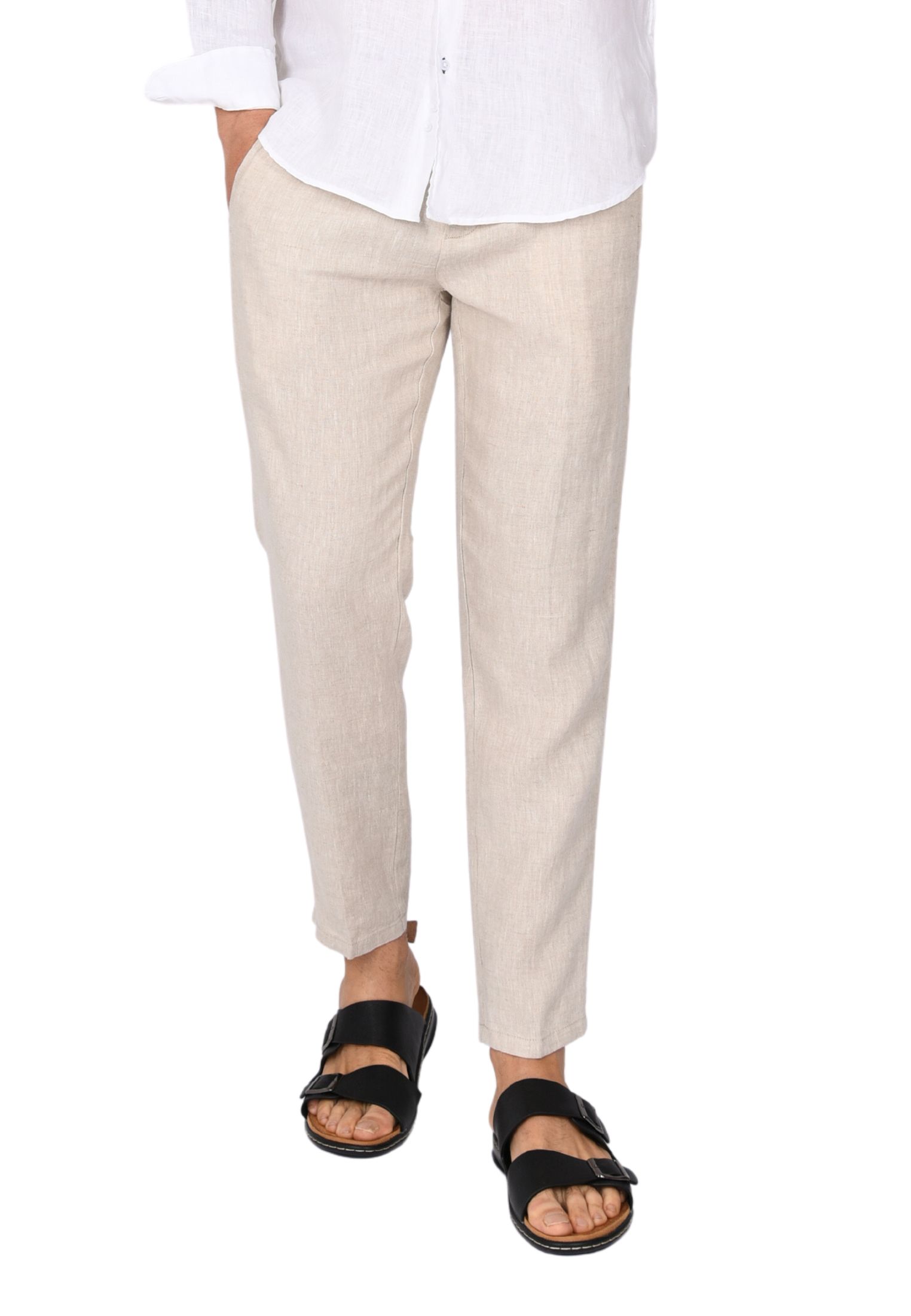 Pantaloni Uomo in Lino 100% Elegante Capri Pantalone Comodo Estivo Elastico Vita - Imagen 21 de 35