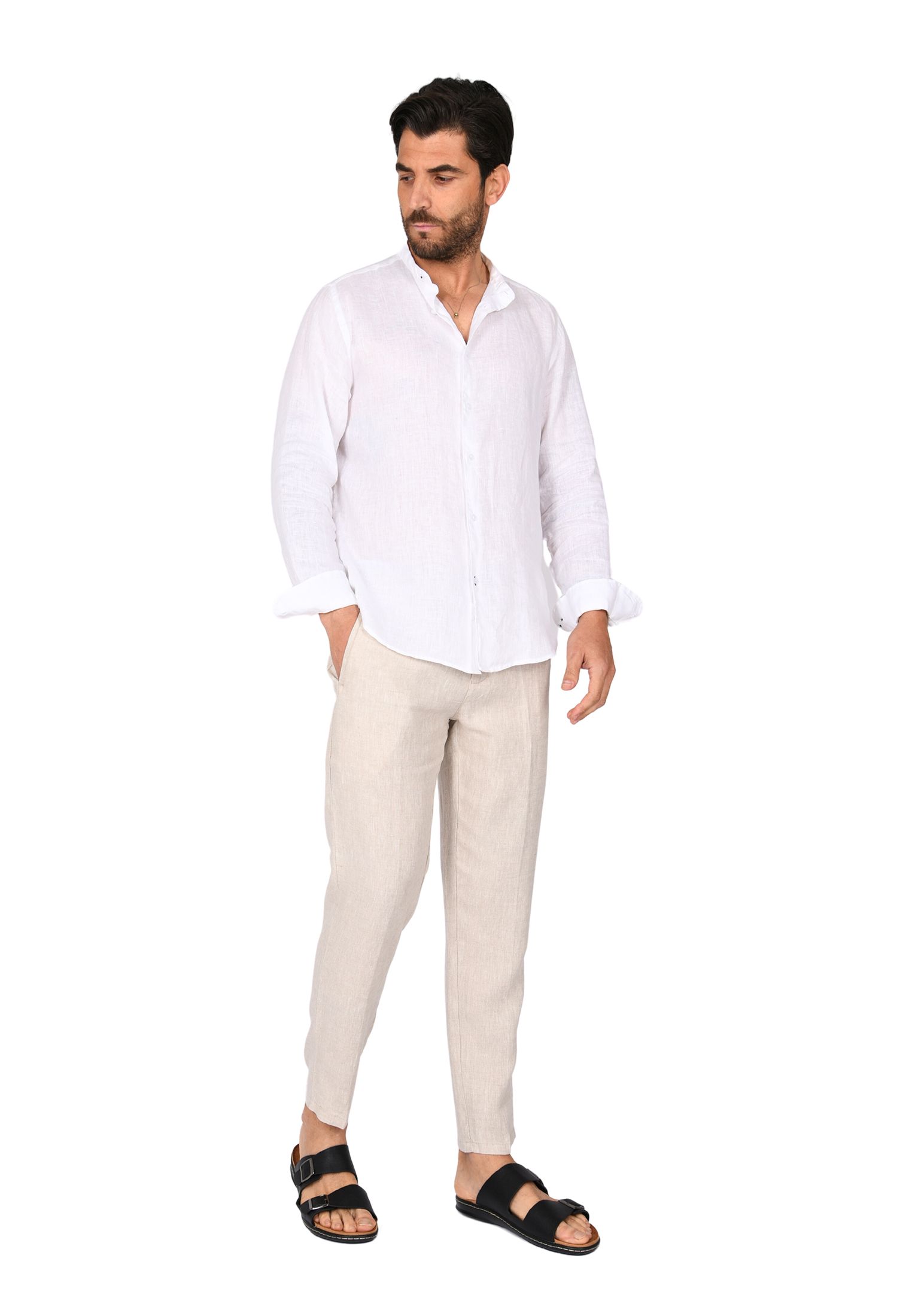 Pantaloni Uomo in Lino 100% Elegante Capri Pantalone Comodo Estivo Elastico Vita - Imagen 24 de 35