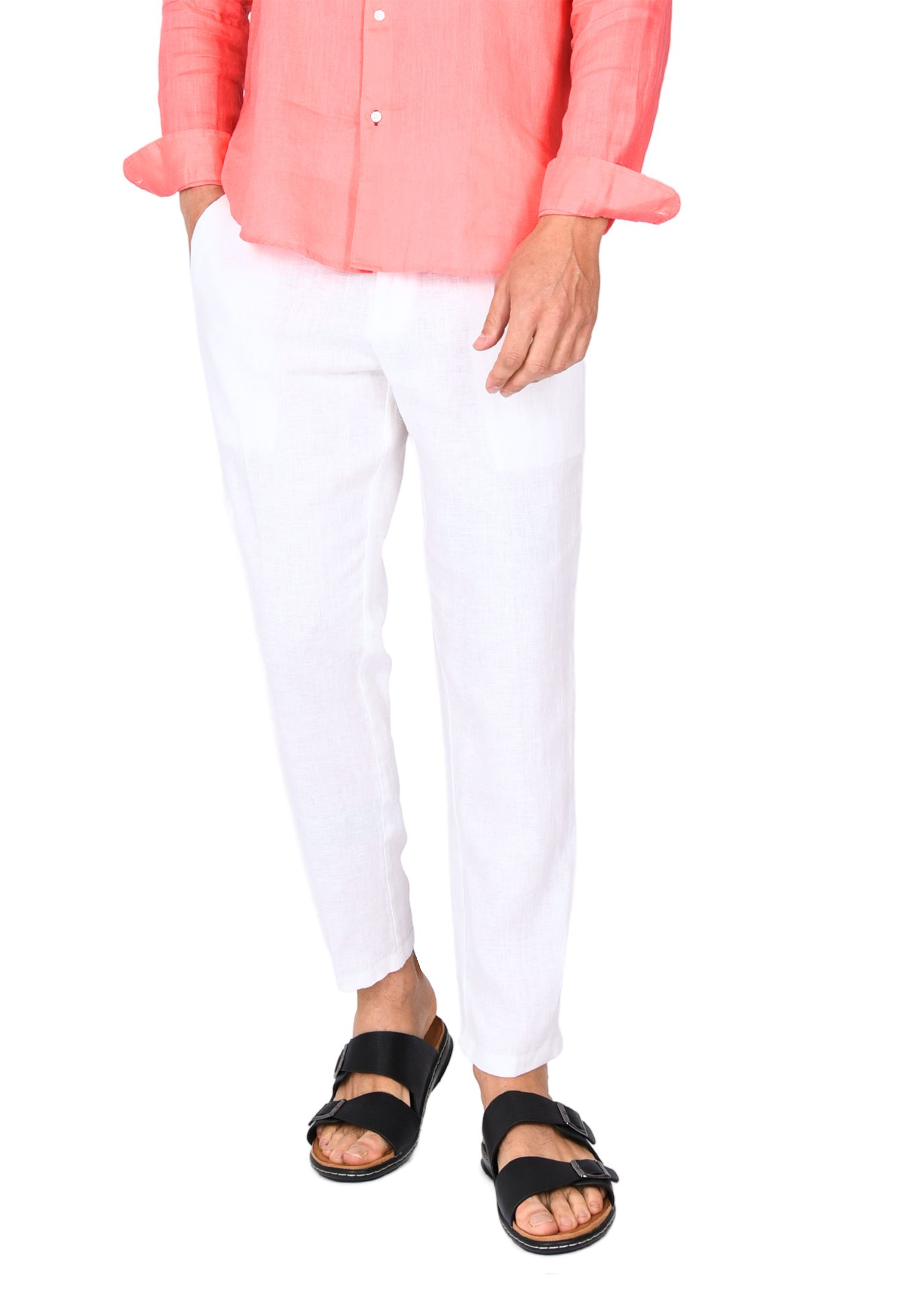 Pantaloni Uomo in Lino 100% Elegante Capri Pantalone Comodo Estivo Elastico Vita - Imagen 9 de 35