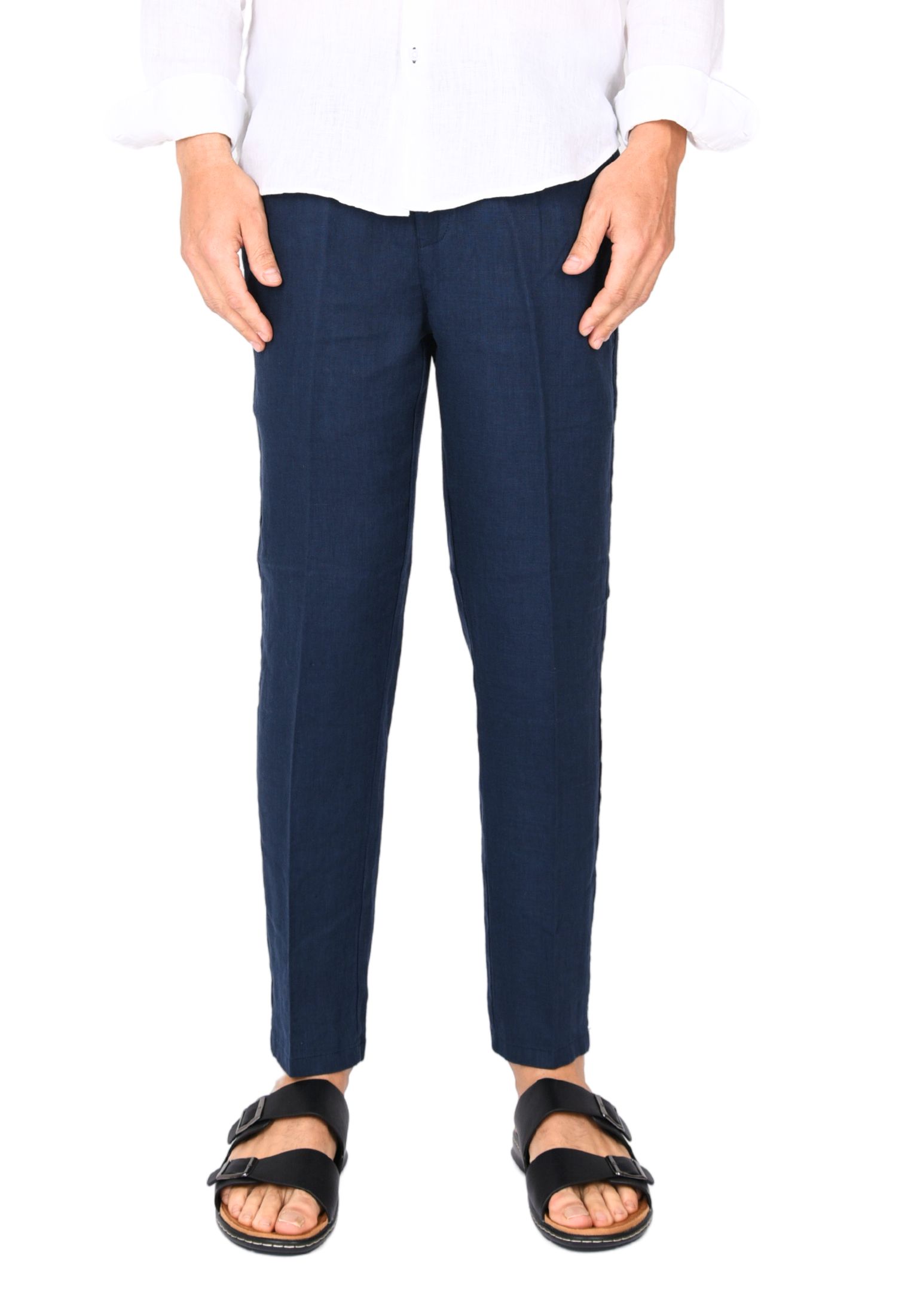 Pantaloni Uomo in Lino 100% Elegante Capri Pantalone Comodo Estivo Elastico Vita - Imagen 25 de 35