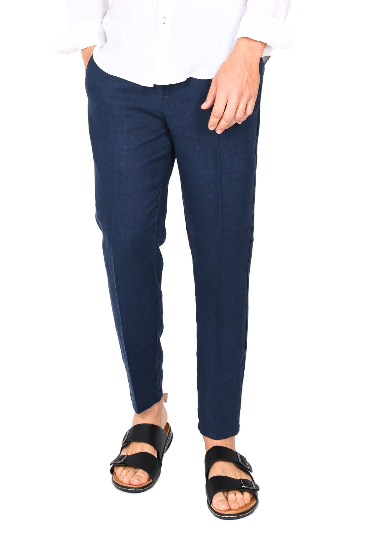 Pantaloni Uomo in Lino 100% Elegante Capri Pantalone Comodo Estivo Elastico Vita - Imagen 26 de 35