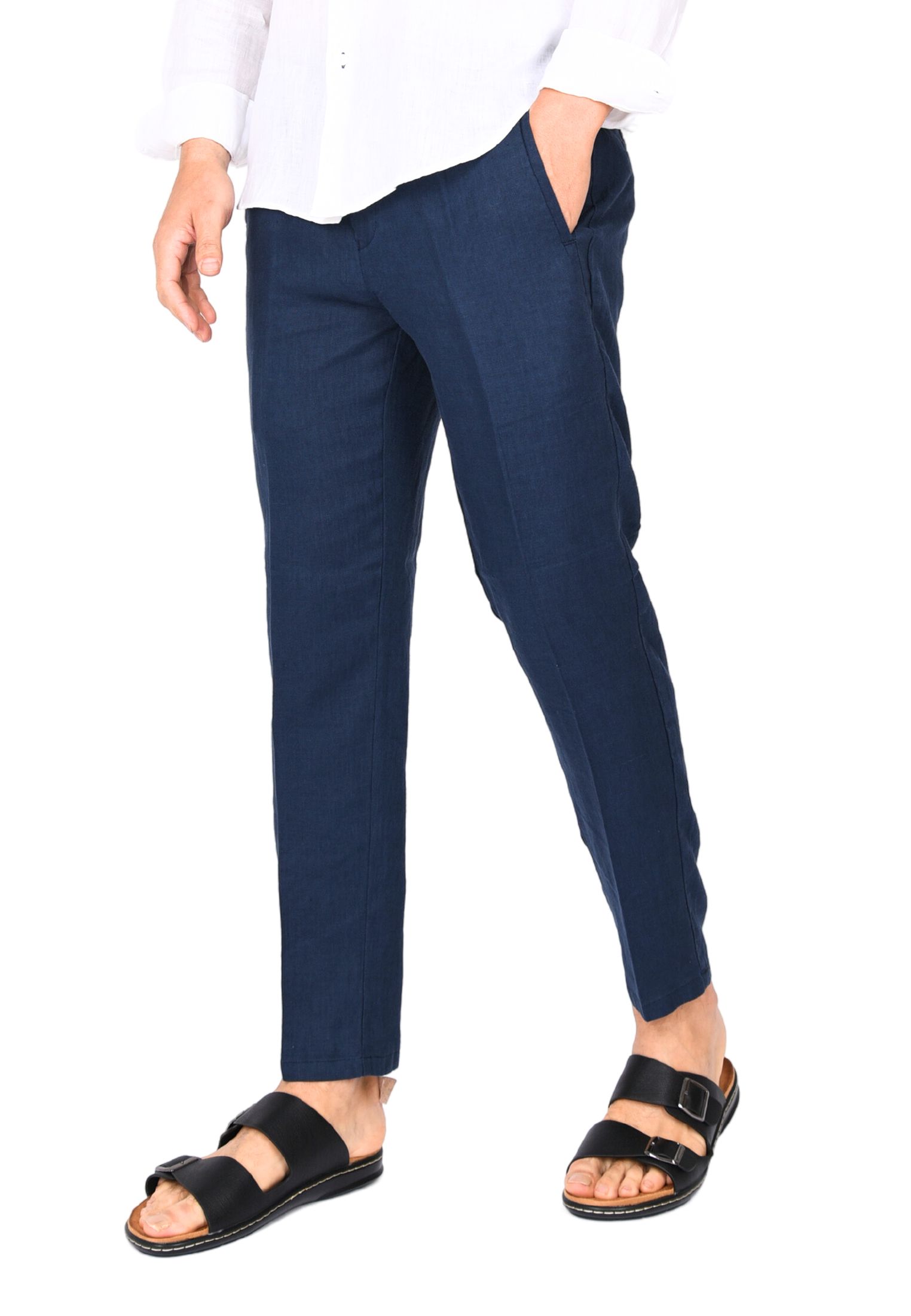 Pantaloni Uomo in Lino 100% Elegante Capri Pantalone Comodo Estivo Elastico Vita - Imagen 27 de 35