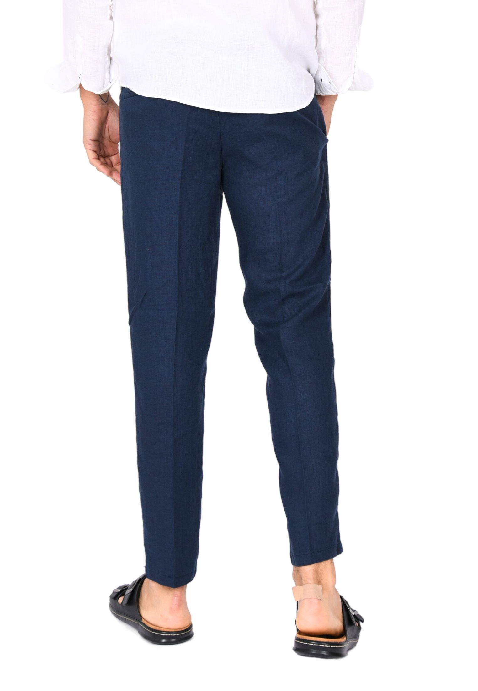 Pantaloni Uomo in Lino 100% Elegante Capri Pantalone Comodo Estivo Elastico Vita - Imagen 28 de 35