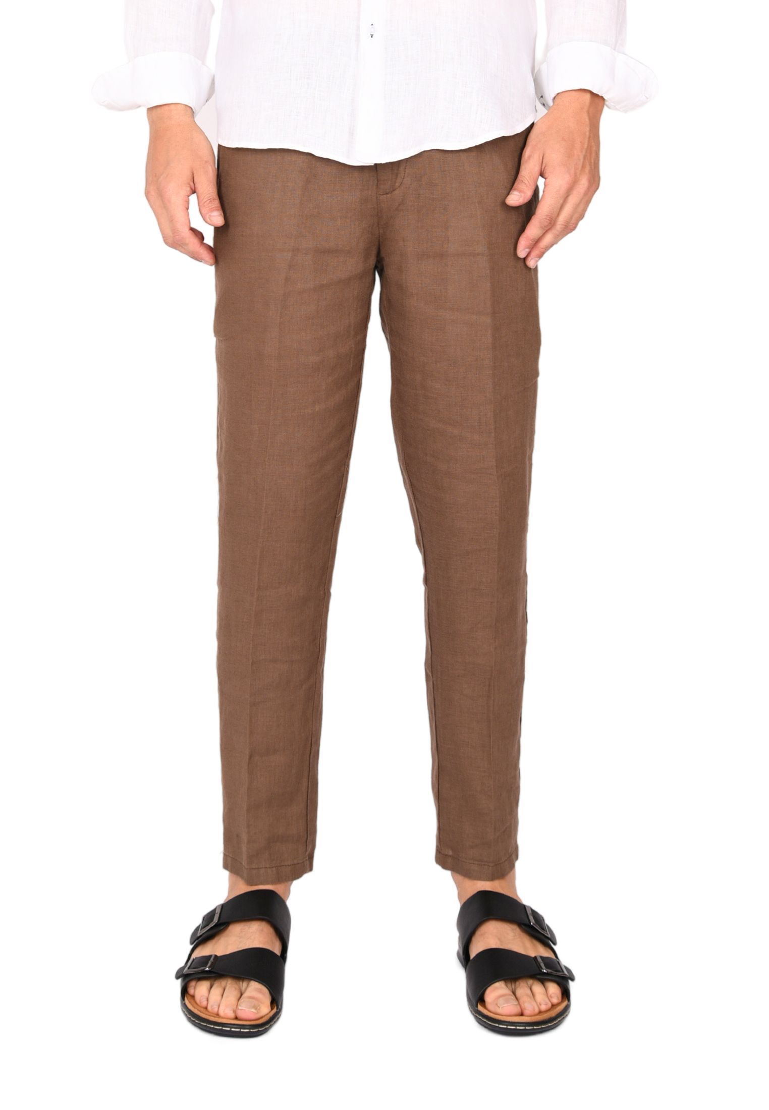 Pantaloni Uomo in Lino 100% Elegante Capri Pantalone Comodo Estivo Elastico Vita - Imagen 13 de 35