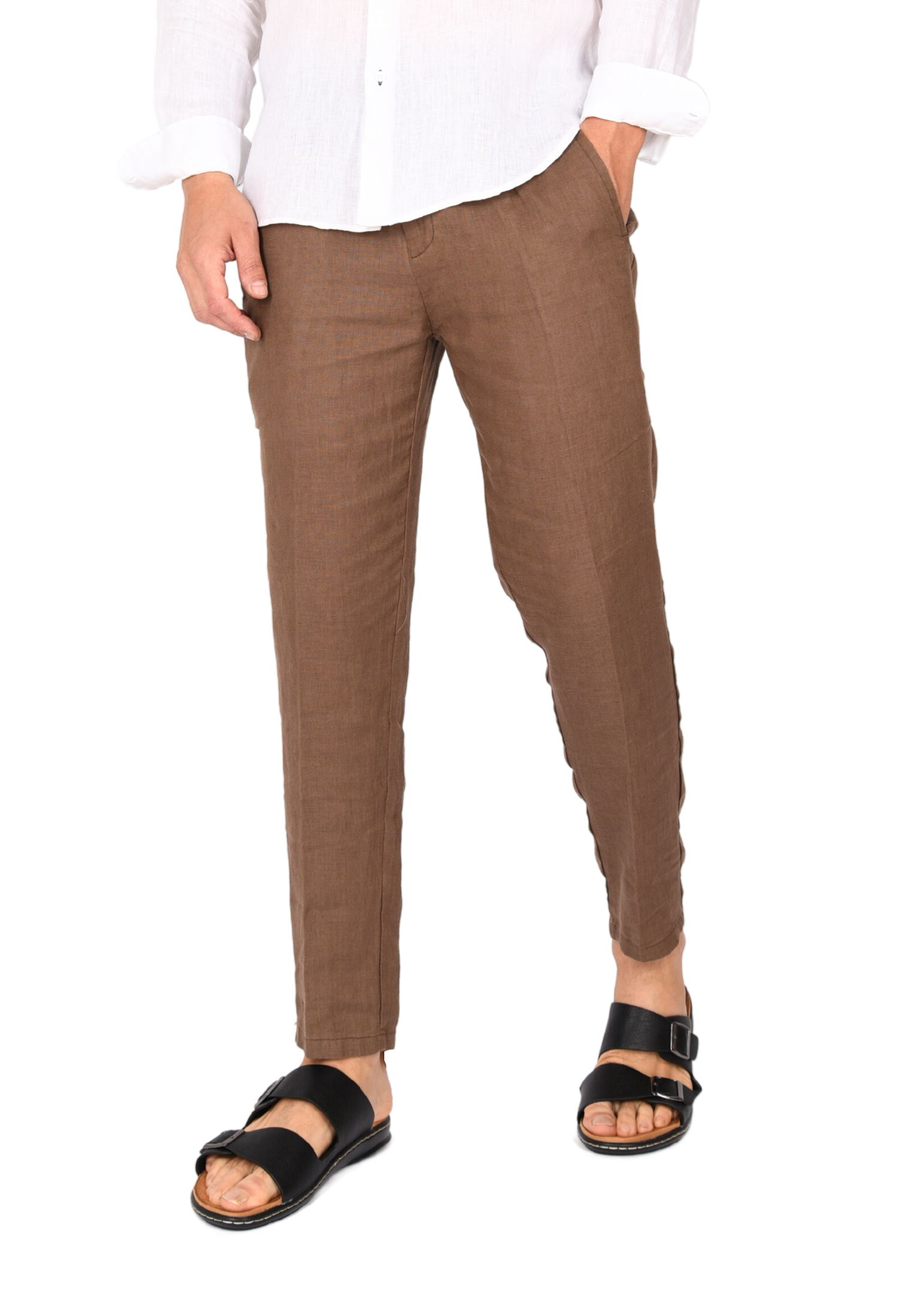 Pantaloni Uomo in Lino 100% Elegante Capri Pantalone Comodo Estivo Elastico Vita - Imagen 15 de 35