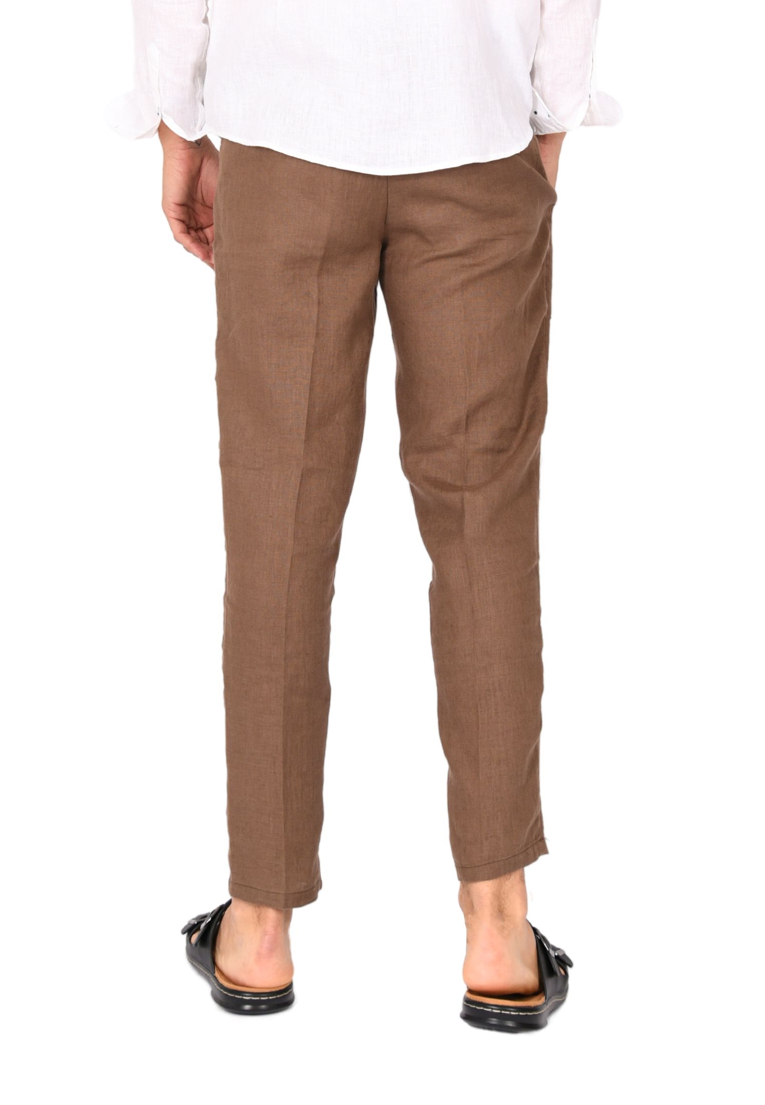Pantaloni Uomo in Lino 100% Elegante Capri Pantalone Comodo Estivo Elastico Vita - Imagen 16 de 35